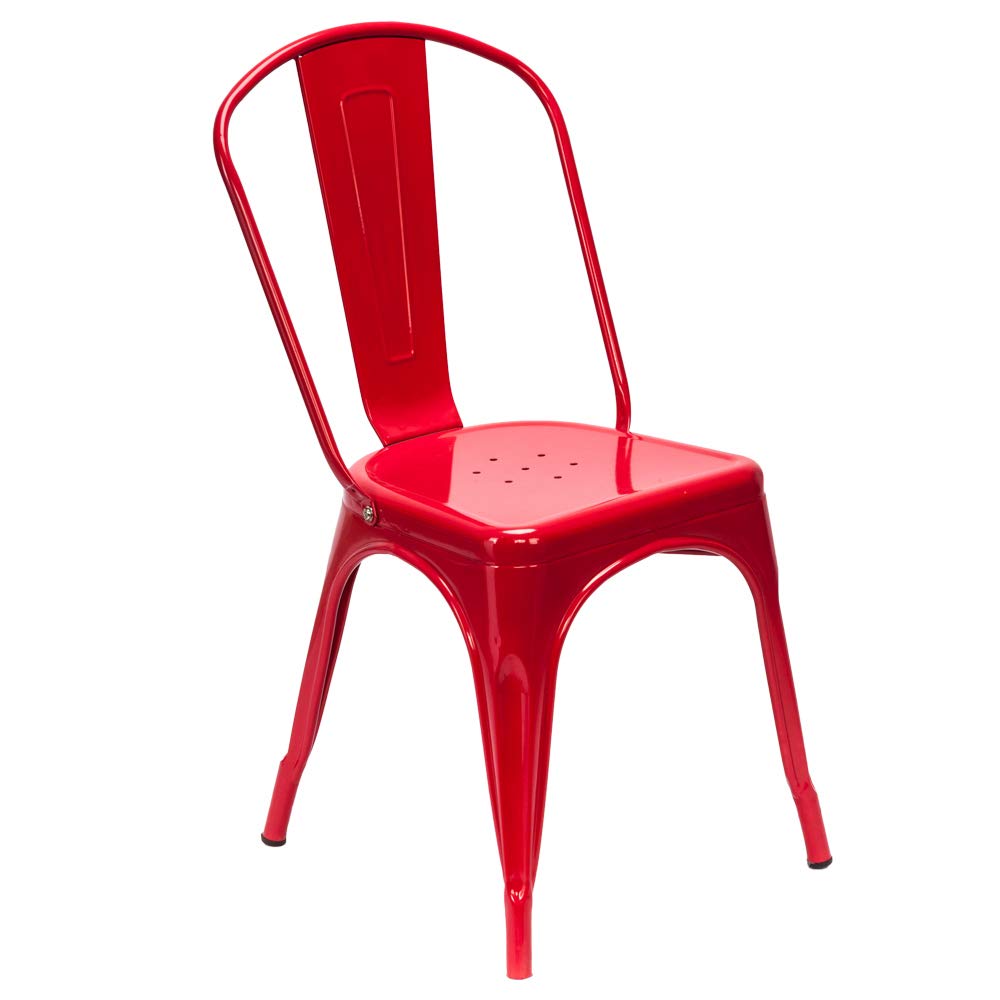 Distressed Metal Indoor-Outdoor Stackable Dining Chairs Set of 4 - Rustic Kitchen & Patio Side Chairs with Back Support (Red) | Perfect for Farmhouse Dining Rooms, Outdoor Entertaining & Bistro Settings