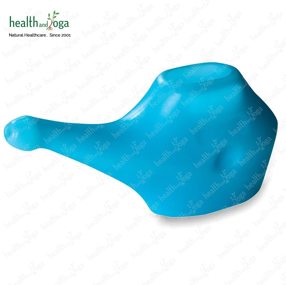 HealthAndYoga™ QwikFlo Lightweight Neti Pot Sinus Rinse Kit - Compact Nasal Cleanser for Kids & Adults - Travel-Friendly Nasal Irrigation System with Saline Solution (Blue) - Perfect for Allergy Relief, Cold & Sinus Congestion at Home or On-the-Go