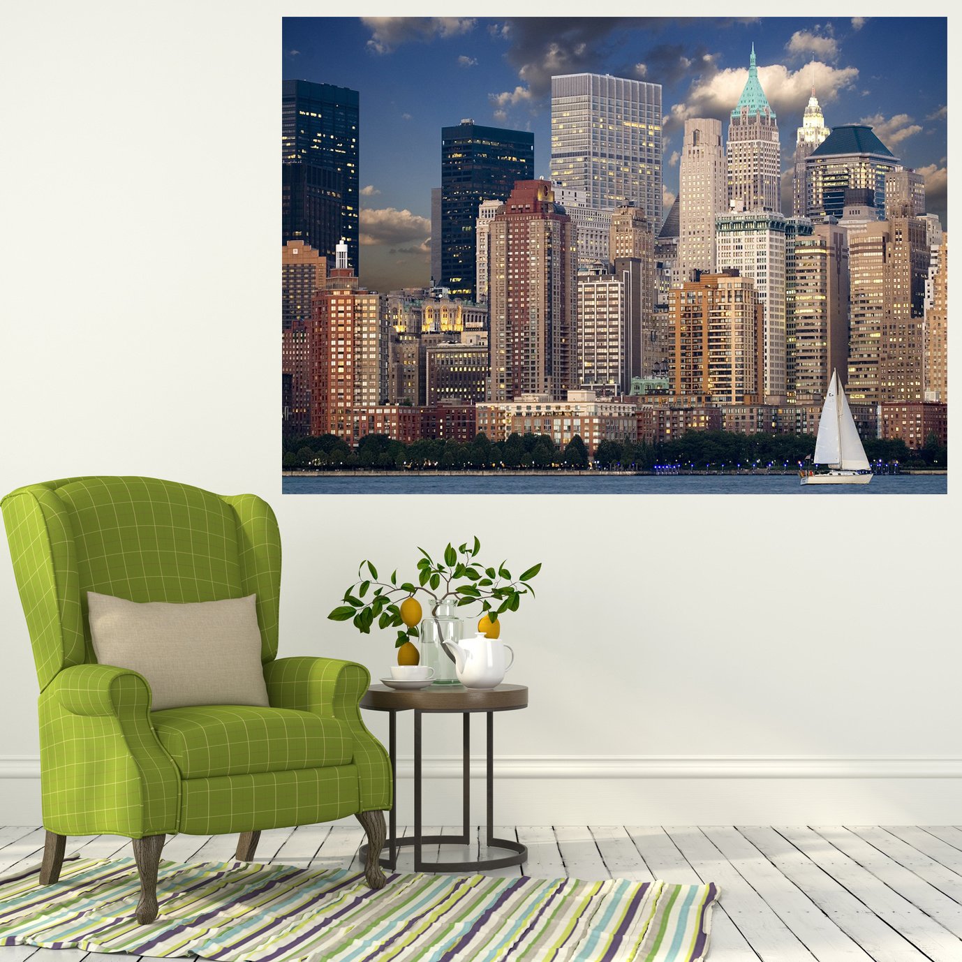 Mi Alma 3D Removable Vinyl Wall Mural Stickers - Cityscape Wall Art Decor for Living Room & Bedroom - Easy Peel & Stick Wallpaper Decal (New York Skyline Design) - Durable Home Decoration for Apartments & Offices