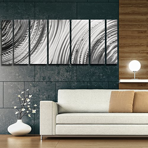 Modern Abstract Metal Wall Art Sculpture 'Tranquility' - Silver Contemporary Metal Art Panels for Living Room, Bedroom & Office Decor