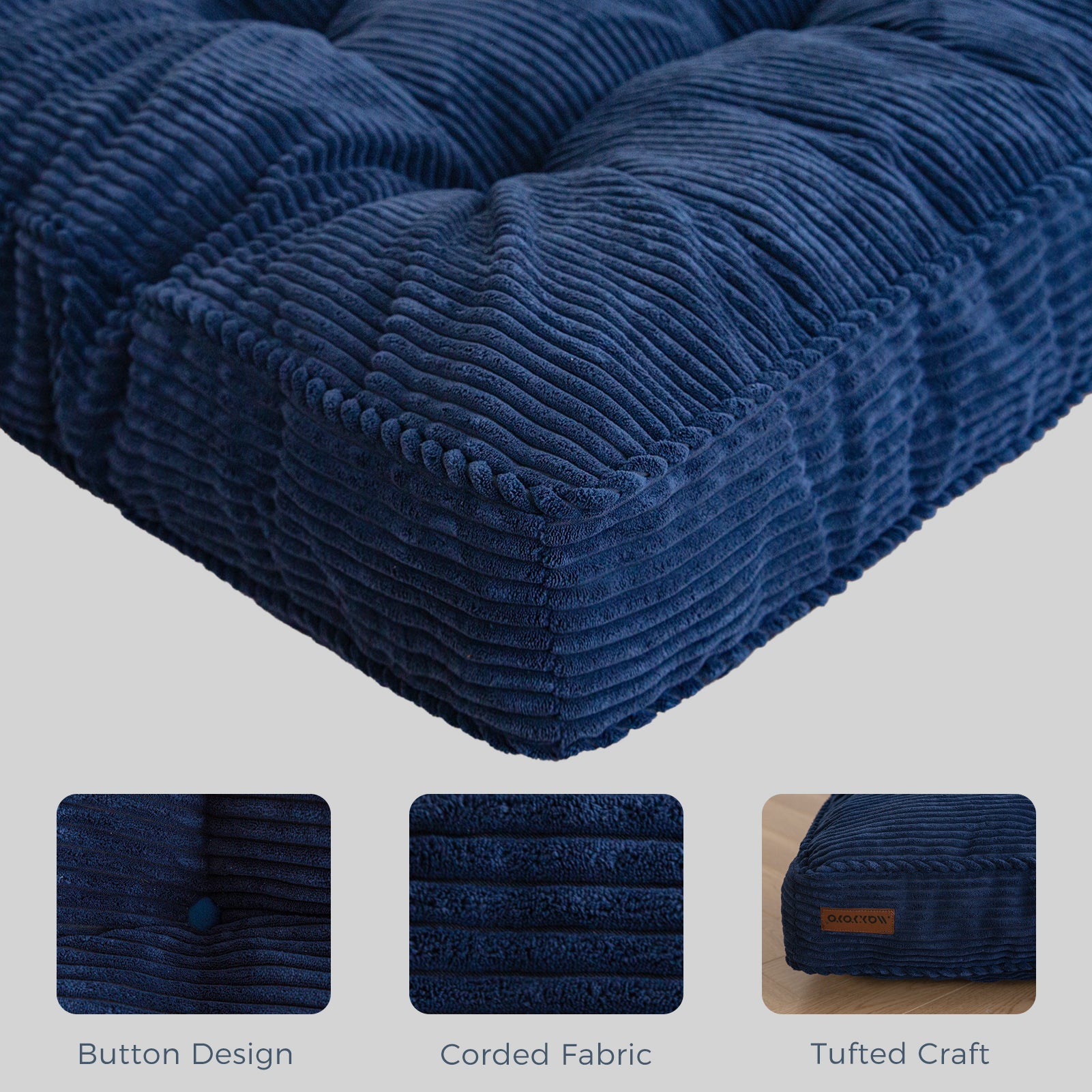 MAXYOYO 6-Inch Tufted Futon Sofa Bed - Thick Corduroy Fabric Floor Mattress for Adults (Mattress Only) Navy Blue - Perfect for Small Spaces, Guest Rooms & Dorm Rooms