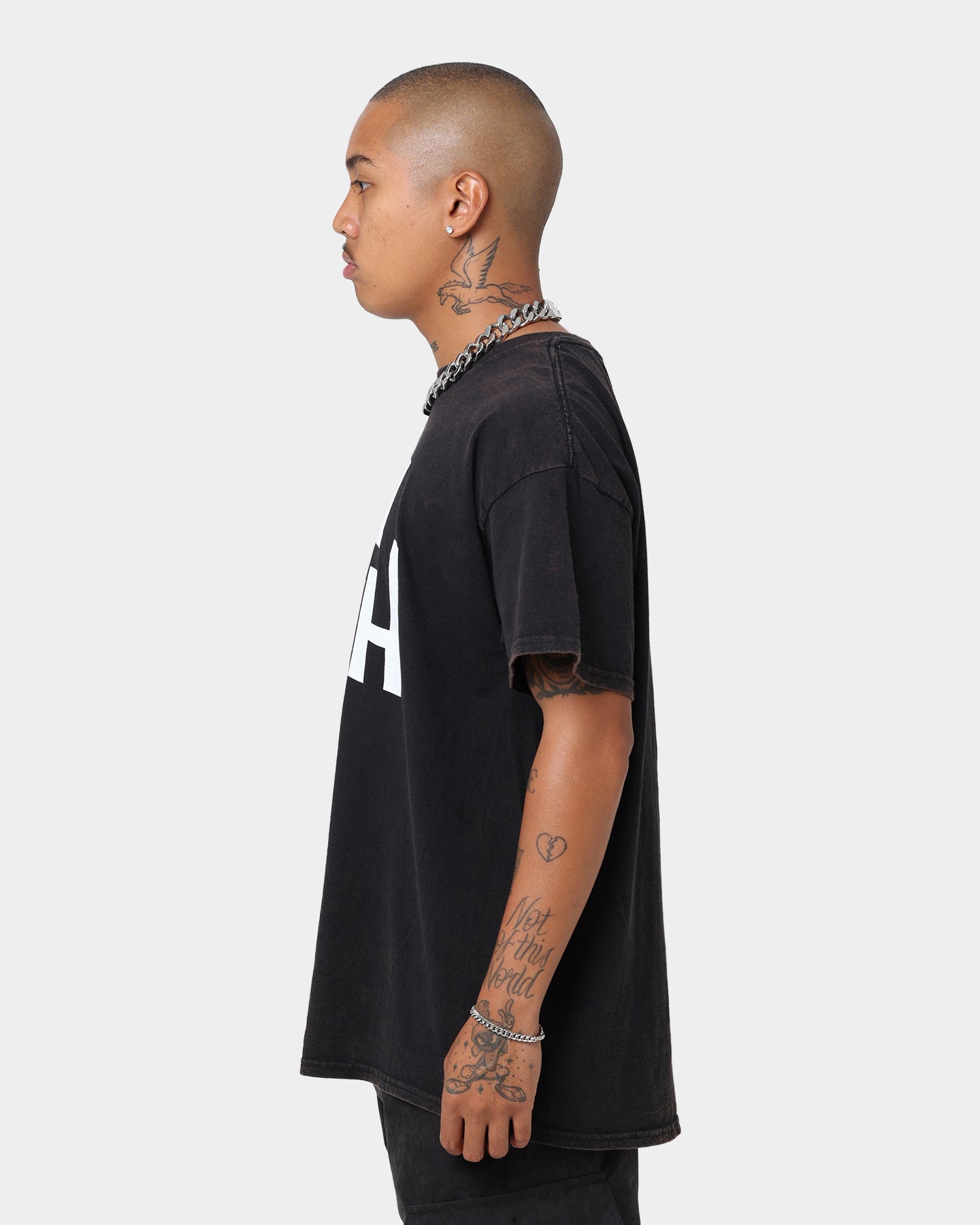 Vintage Washed Black T-Shirt - American Thrift X 420 How High Retro Style Tee for Casual Wear & Street Fashion