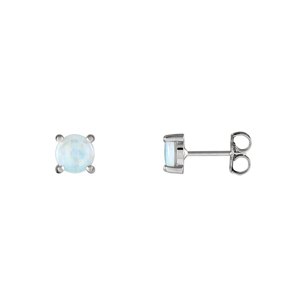 14k White Gold Opal Cabochon Stud Earrings for Women