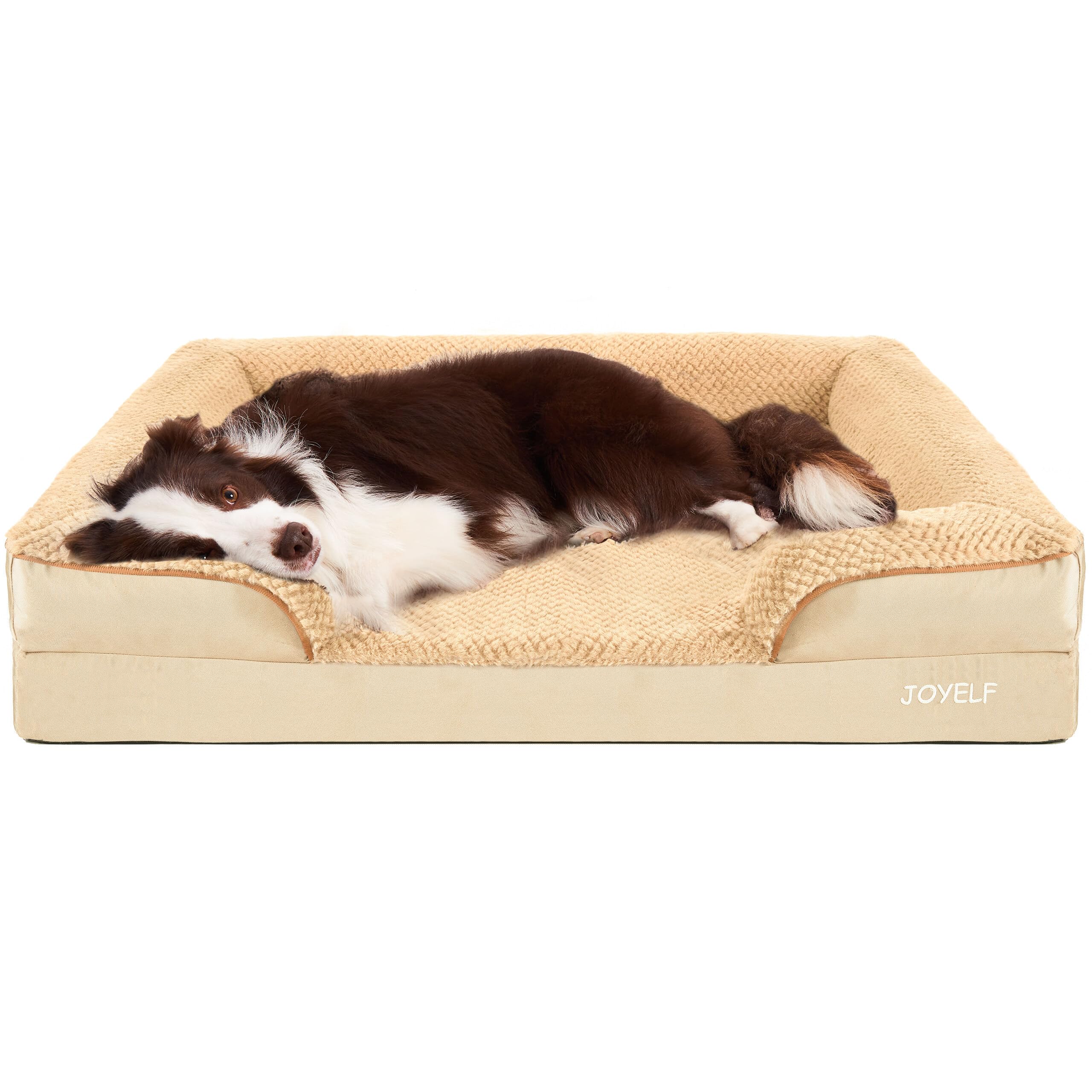 Orthopedic Dog Bed for Large Dogs - Memory Foam Sofa Couch Pet Bed with Removable Washable Cover, Waterproof & Non-Slip Bottom - Durable Support for Medium to Large Breeds (Khaki) - Perfect for Living Room, Bedroom & Pet-Friendly Spaces