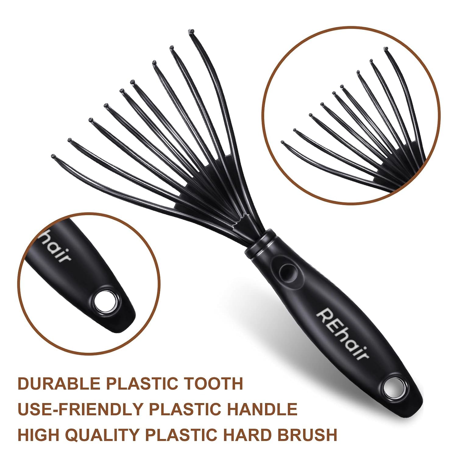 REhair Hair Brush Cleaner Tool - Easy Hair & Residue Remover for Brushes & Combs | Perfect for Home, Salon & Travel Use (Black)