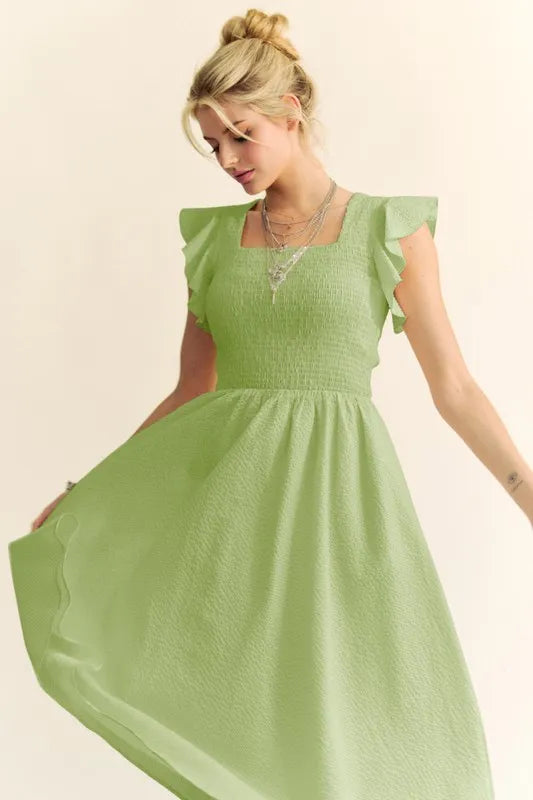 Sage Green Ruffled Cap Sleeve Smocked Mini Dress for Women | Summer Boho Chic Flowy Party Dress | Perfect for Beach Vacations, Date Nights & Outdoor Weddings