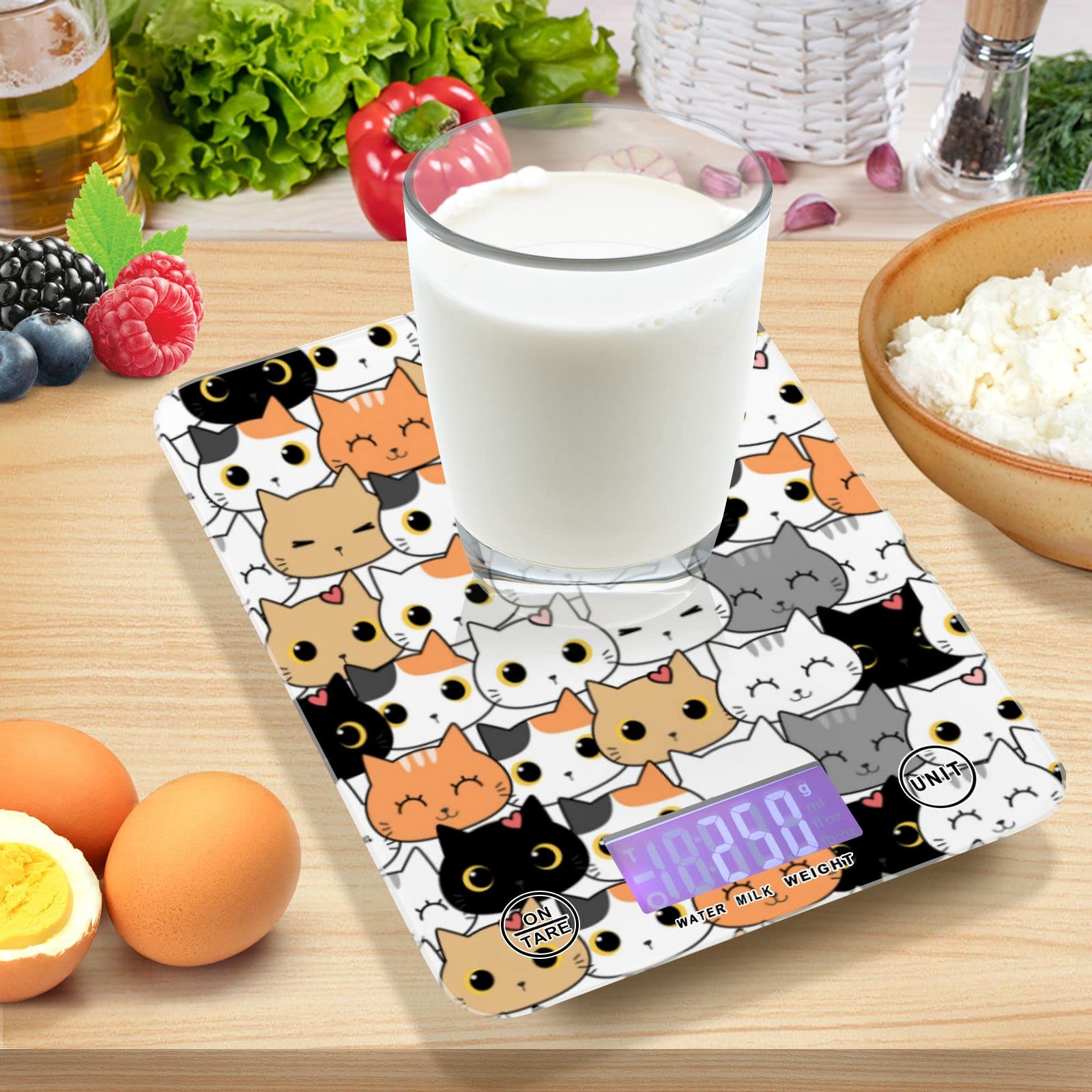 Cute Cat Kitten Cartoon Food Scale - Waterproof Digital Kitchen Scales for Weight in Ounces & Grams, Coffee Scale for Kitchen, Jewelry, Baking, and Small Items - Perfect for Home, Office, and Travel Use