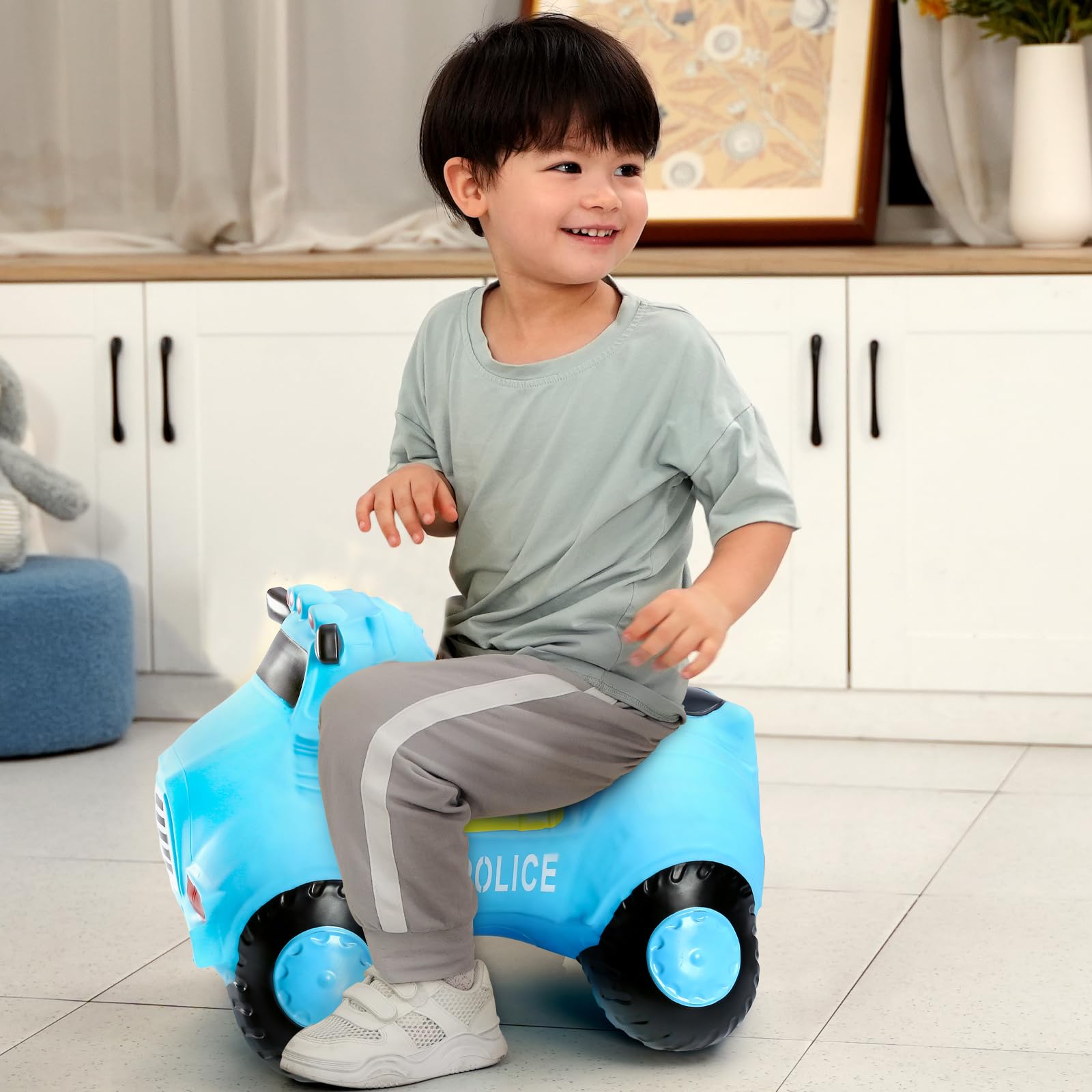 INPANY Inflatable Bouncy Ride-On Car Toy for Toddlers Age 2-4 | Boys Girls Birthday Gift | Outdoor Play & Indoor Educational Activity | Perfect for Backyard Fun, Birthday Parties & Preschool Playtime