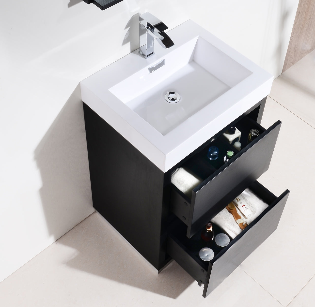 FMB24 Black Floor Standing Modern Bathroom Vanity with Sink - 36 Inch Contemporary Bathroom Cabinet for Small Spaces, Perfect for Apartments and Powder Rooms