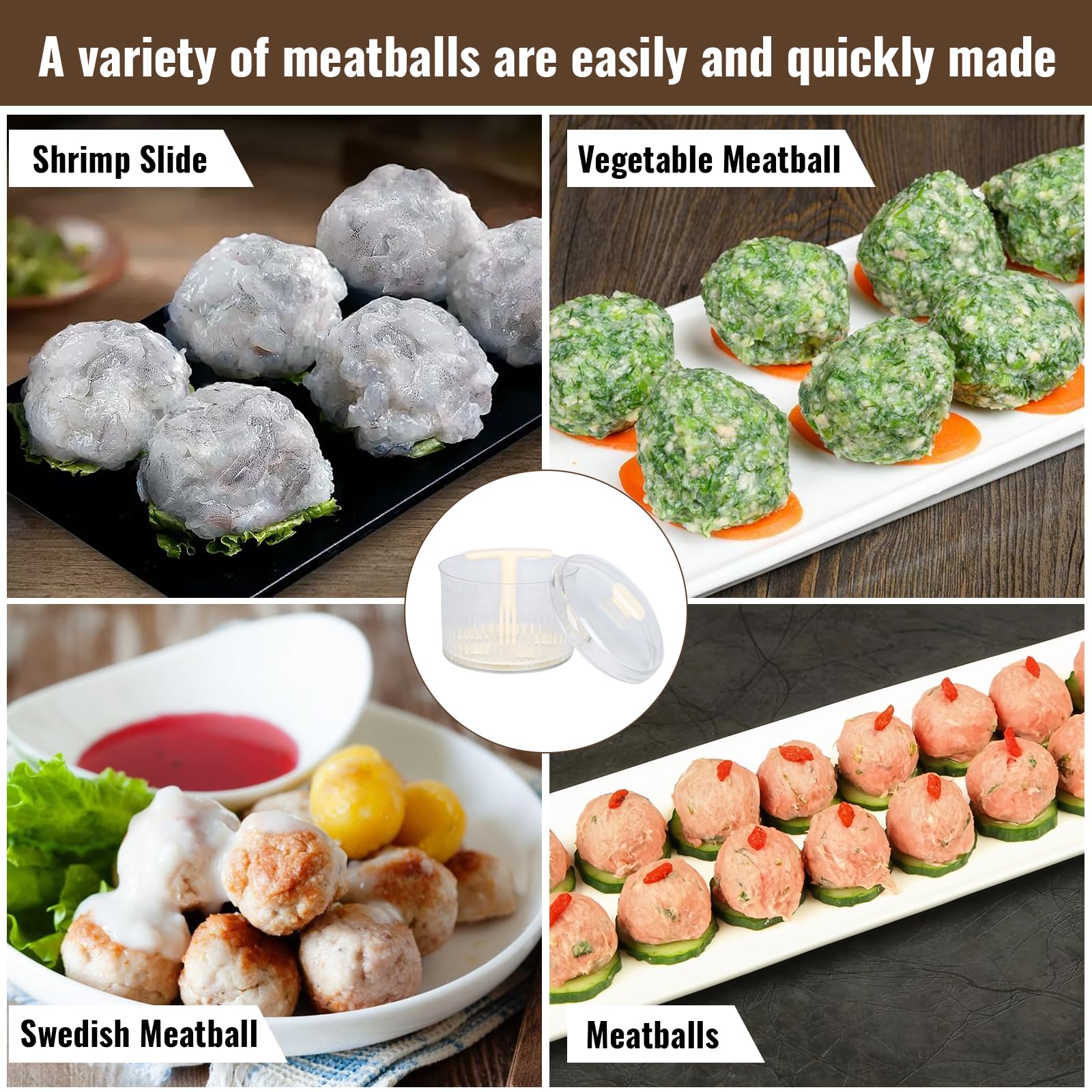 5-in-1 Meatball Maker Tool - Transparent Kitchen Gadget for Perfect Meatballs, Shrimp Balls & Veggie Balls | Durable Cooking Utensil for Home Chefs | Ideal for Meal Prep, Party Snacks & Family Dinners (White)