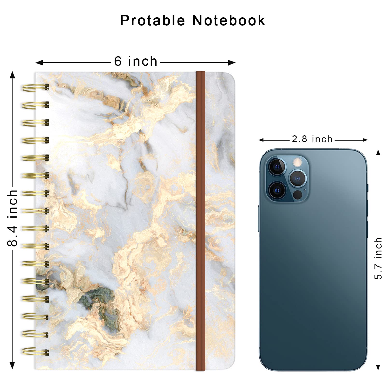 Premium Spiral Journal Notebook - Marble Hardcover Lined Diary for Women & Students, 6 x 8.4 Inch A5 Size, 160 Pages Thick Paper, College Ruled Notebook for Writing, Office Work, School Notes & Gift Ideas (Gray White Gold) - Perfect for Daily Journaling, Creative Writing & Note Taking