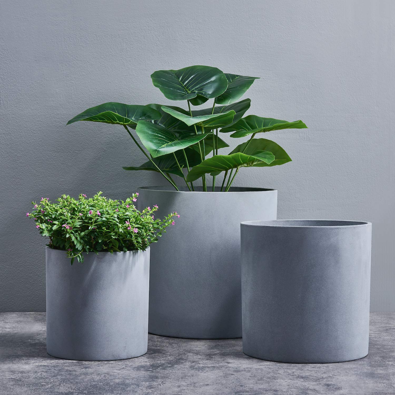 FaithLand 8 Inch Gray Plant Pot with Drainage Hole & Mesh Screen - Mid-Century Modern Planter for Indoor & Outdoor Plants - Perfect for Home, Office, Garden Decor