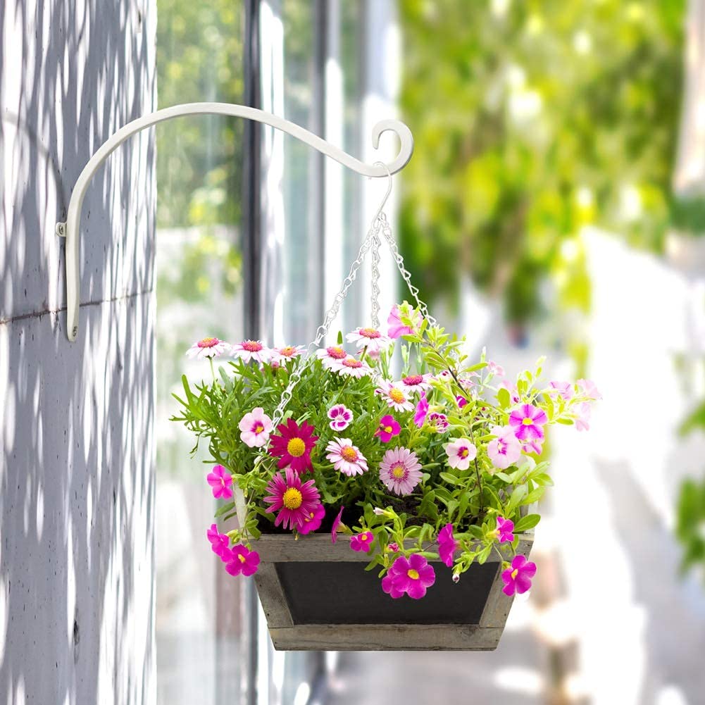 12-Inch White Rust-Resistant Plant Hanger Hooks for Wall - Indoor/Outdoor Hanging Flower Basket Brackets - Perfect for Balcony, Garden, Patio & Home Decor