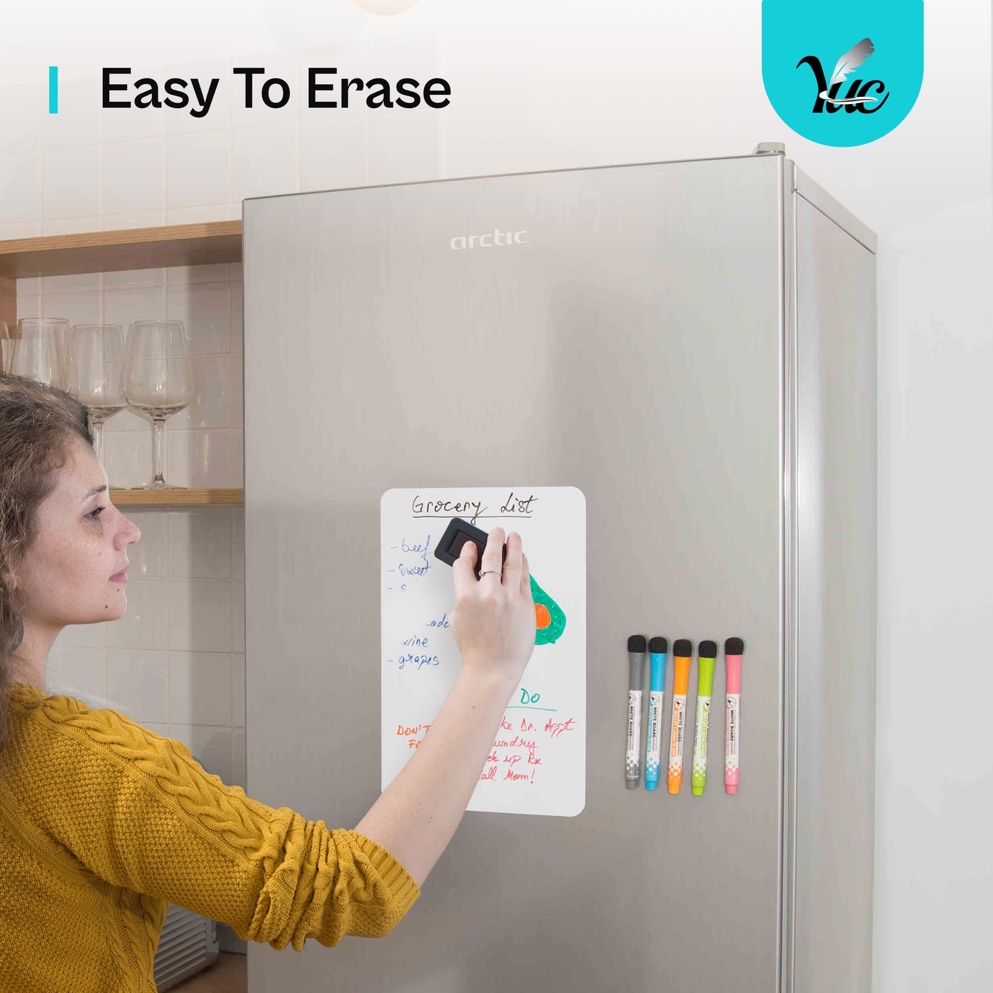 12x8 Inch Magnetic Dry Erase Board - Small Whiteboard for Refrigerator & Office - Reusable Fridge Whiteboard with Marker - Perfect for Kitchen, Home, School & Work Organization