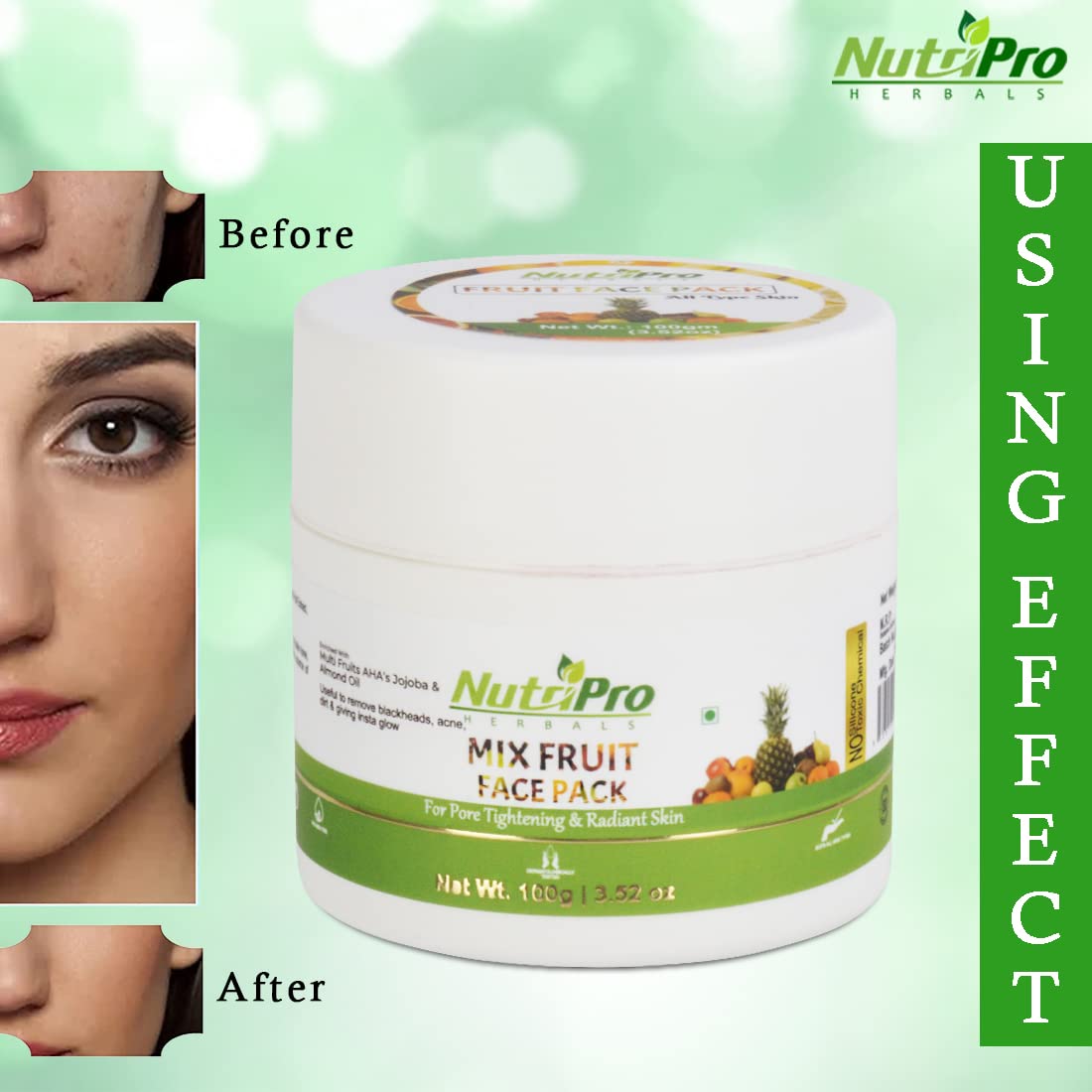 NutriPro Fruit Face Mask for All Skin Types - 100g | Brightens & Glows Skin with Orange & Lemon Extracts | Paraben & Sulfate Free | Daily Skincare & Spa Treatment