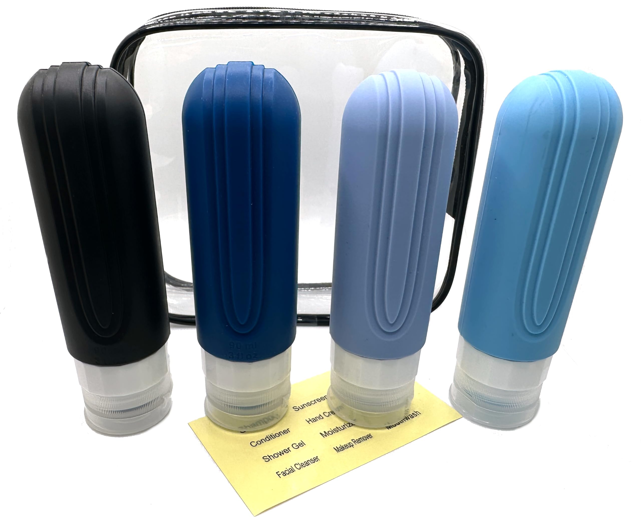 TSA Approved Travel Size Toiletries Containers - 4 Pack Leak Proof Silicone Shampoo Bottles (3 oz) for Refillable & Squeezable Liquid Storage | Perfect for Airplane Carry-On, Gym Bag, and Vacation Essentials
