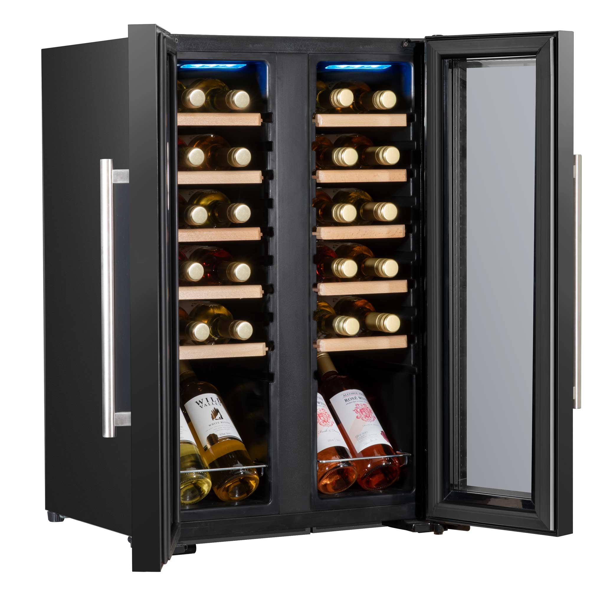 Baridi 24 Bottle Dual Zone Wine Cooler Refrigerator with Touch Screen, LED Lighting & Mirror Glass Door - Perfect for Home Bars, Restaurants, and Wine Cellars