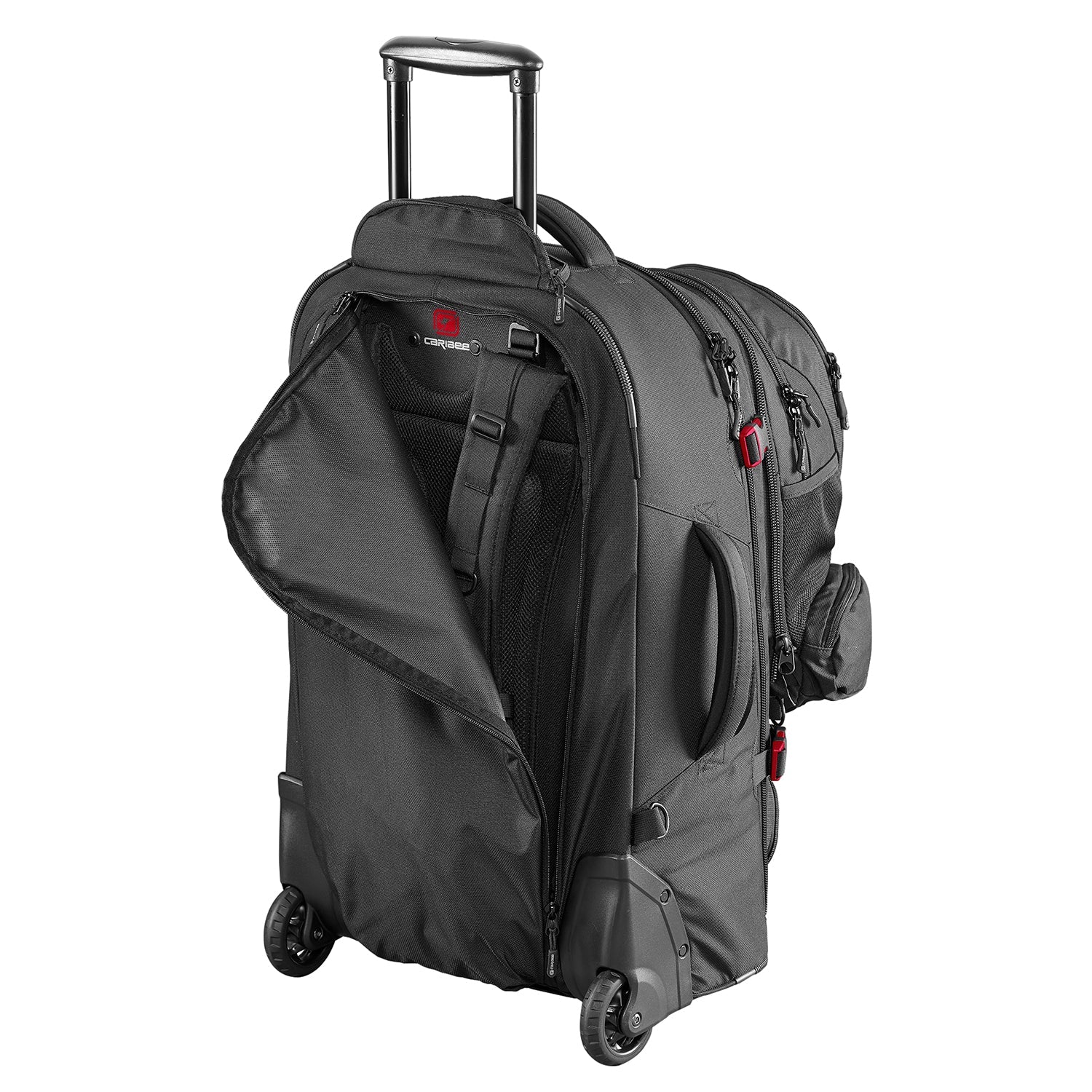 Caribee Skymaster III 80L Wheeled Travel Backpack - Large Durable Carry-On Luggage for Adventure Travel & Camping - Perfect for Hiking, Airplane Trips & Outdoor Exploration (Black)