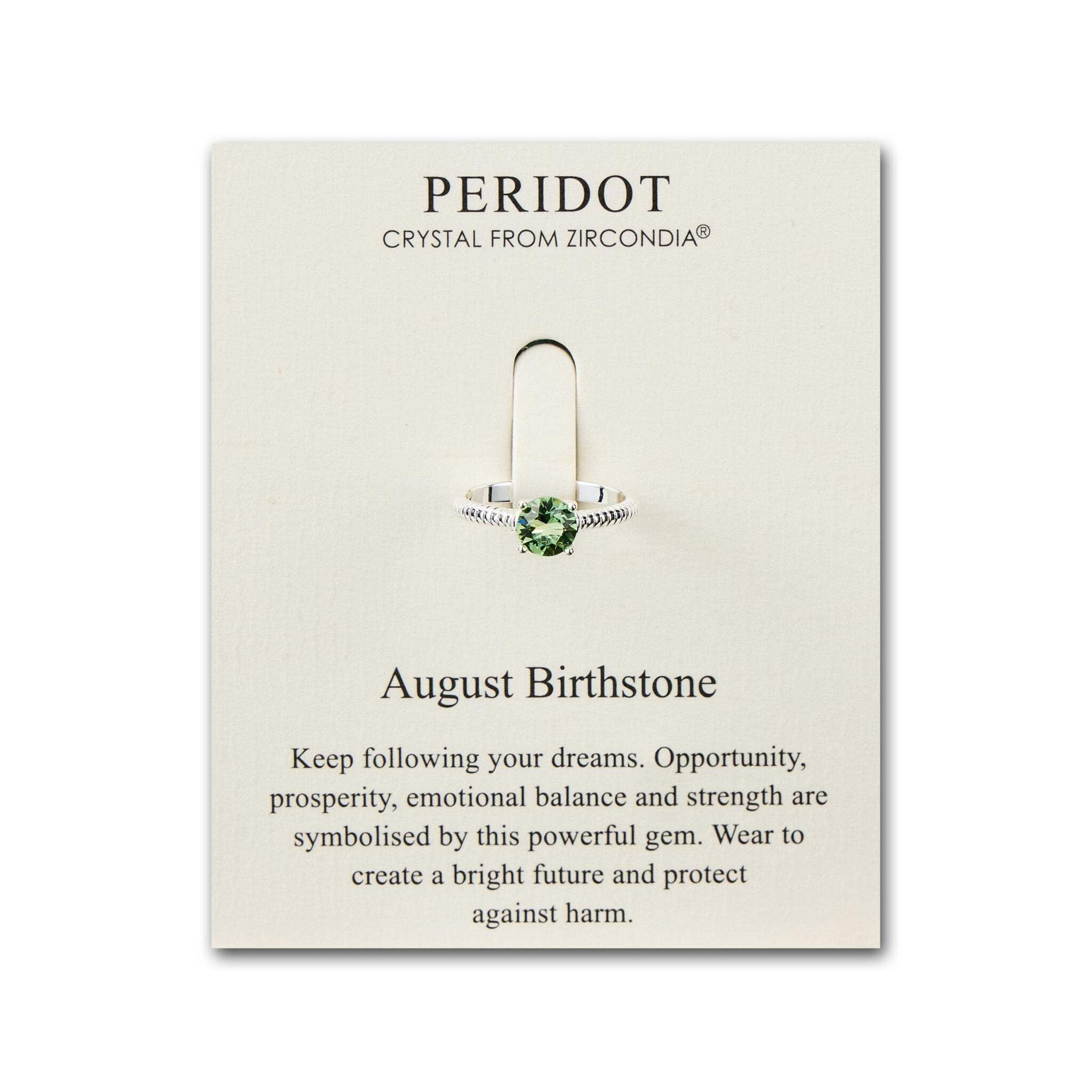 Peridot Birthstone Ring with Zirconia - Adjustable for August Birthdays & Gifts