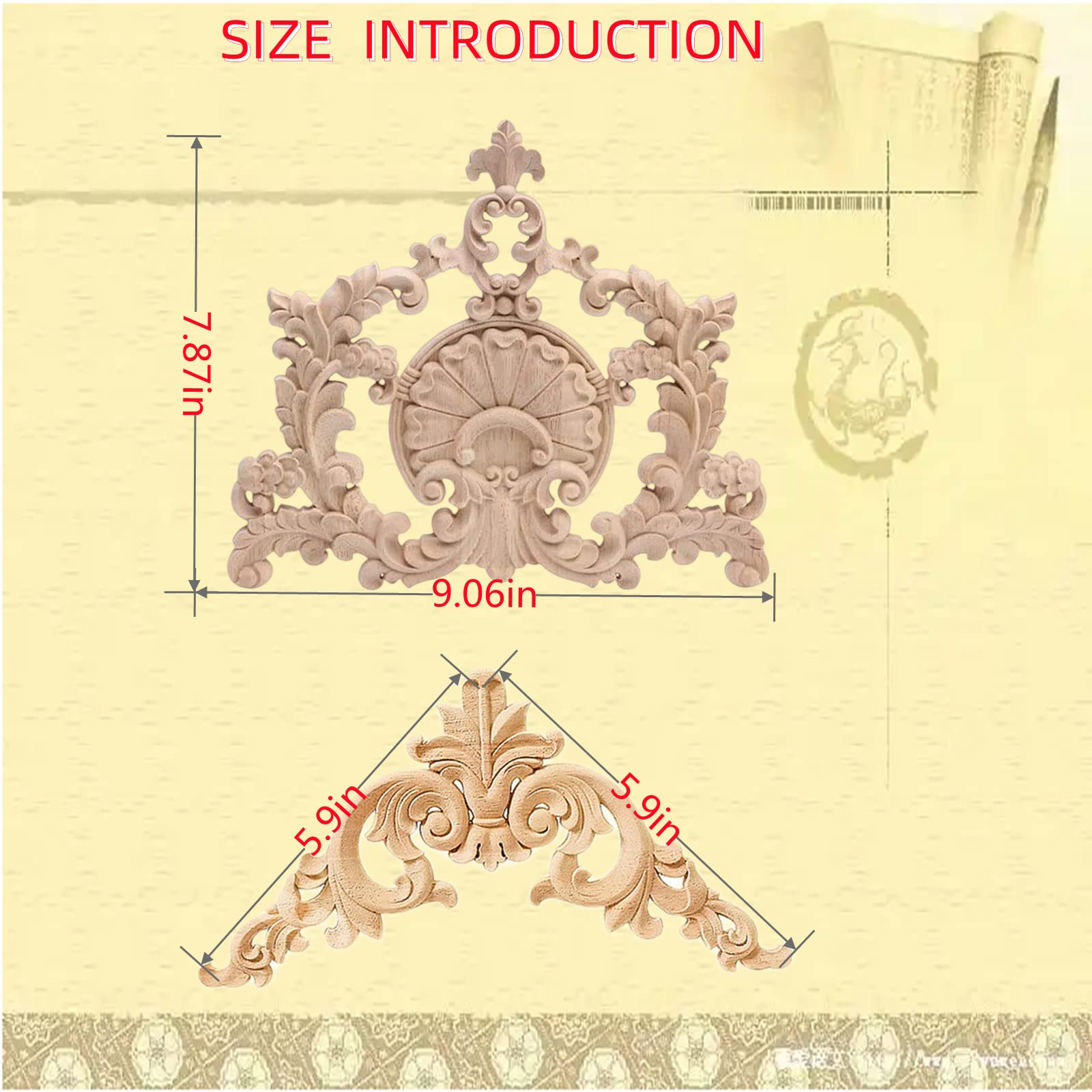 5PCS Unfinished Wood Appliques & Onlays - Hand Carved Decorative Wood Carvings for Furniture, Cabinets, Doors, Wardrobes - DIY Home Decor & Woodworking Projects - Perfect for Bedroom, Living Room, and Office Furniture Makeover