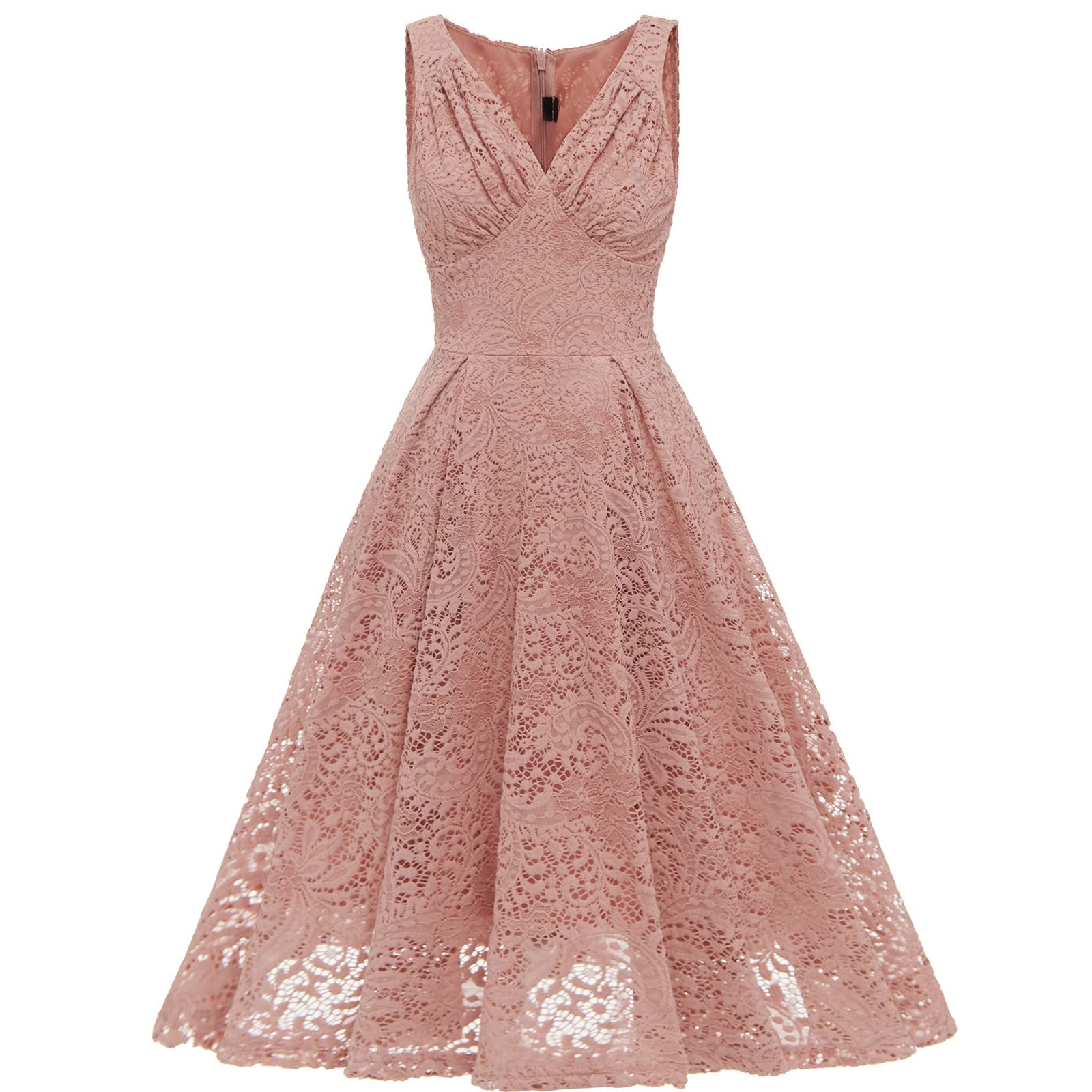 Women's Floral Lace Swing Dress - V-Neck Sleeveless Elegant Cocktail Party Dress for Banquet, Wedding & Special Occasions