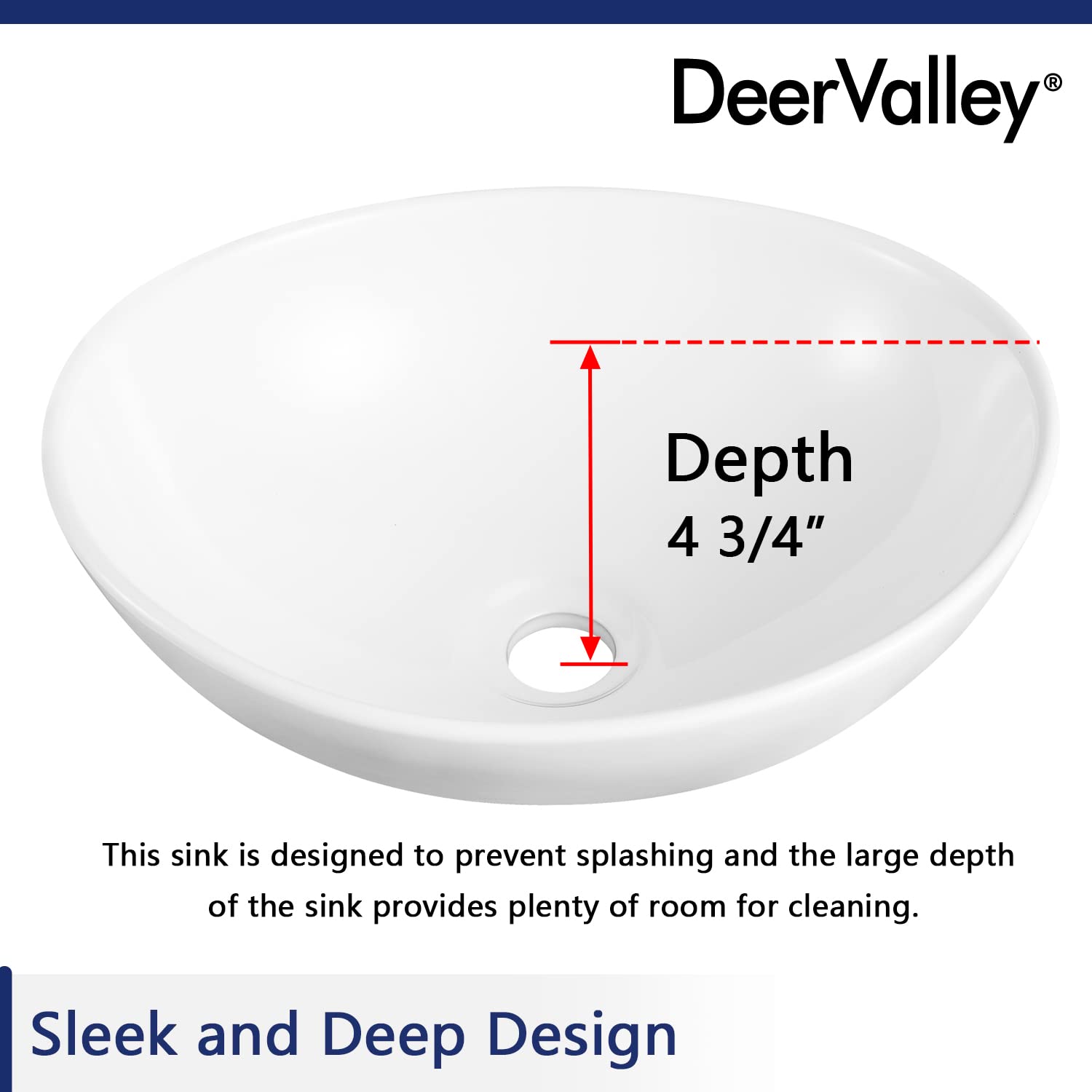 DeerValley DV-1V051 White Ceramic Oval Vessel Sink - Modern Egg-Shaped Above Counter Bathroom Vanity Basin, Porcelain Art Sink for Bathroom & Powder Room - Perfect for Modern Homes, Luxury Hotels, and Spa Retreats