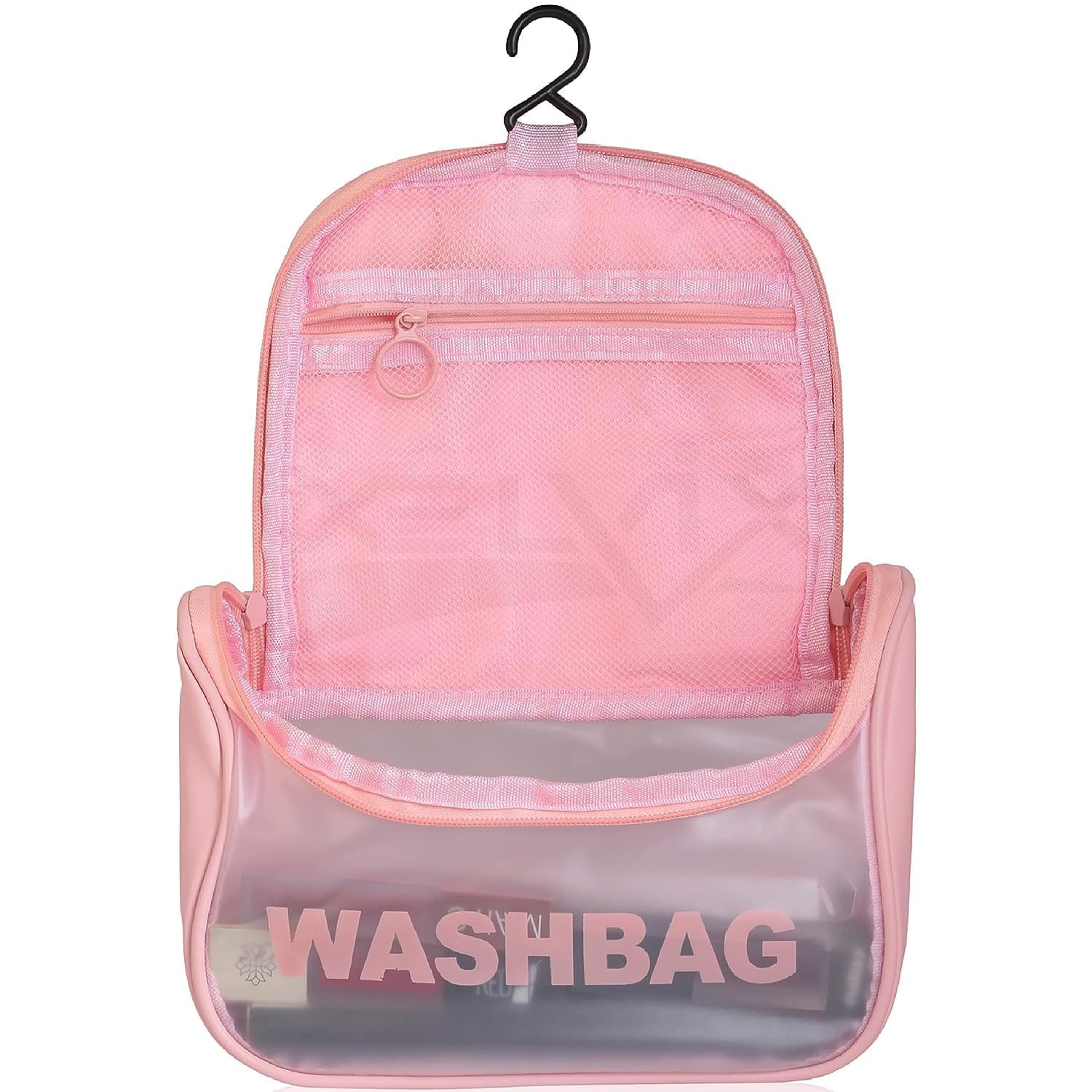 Zollyss Water-Resistant Faux Leather Makeup Bag for Women & Girls - Pink Cosmetic Organizer with Multiple Pockets, Travel Toiletry Storage Case (Rose, Set of 1) - Perfect for Travel, Gym, Daily Use & Gift Giving