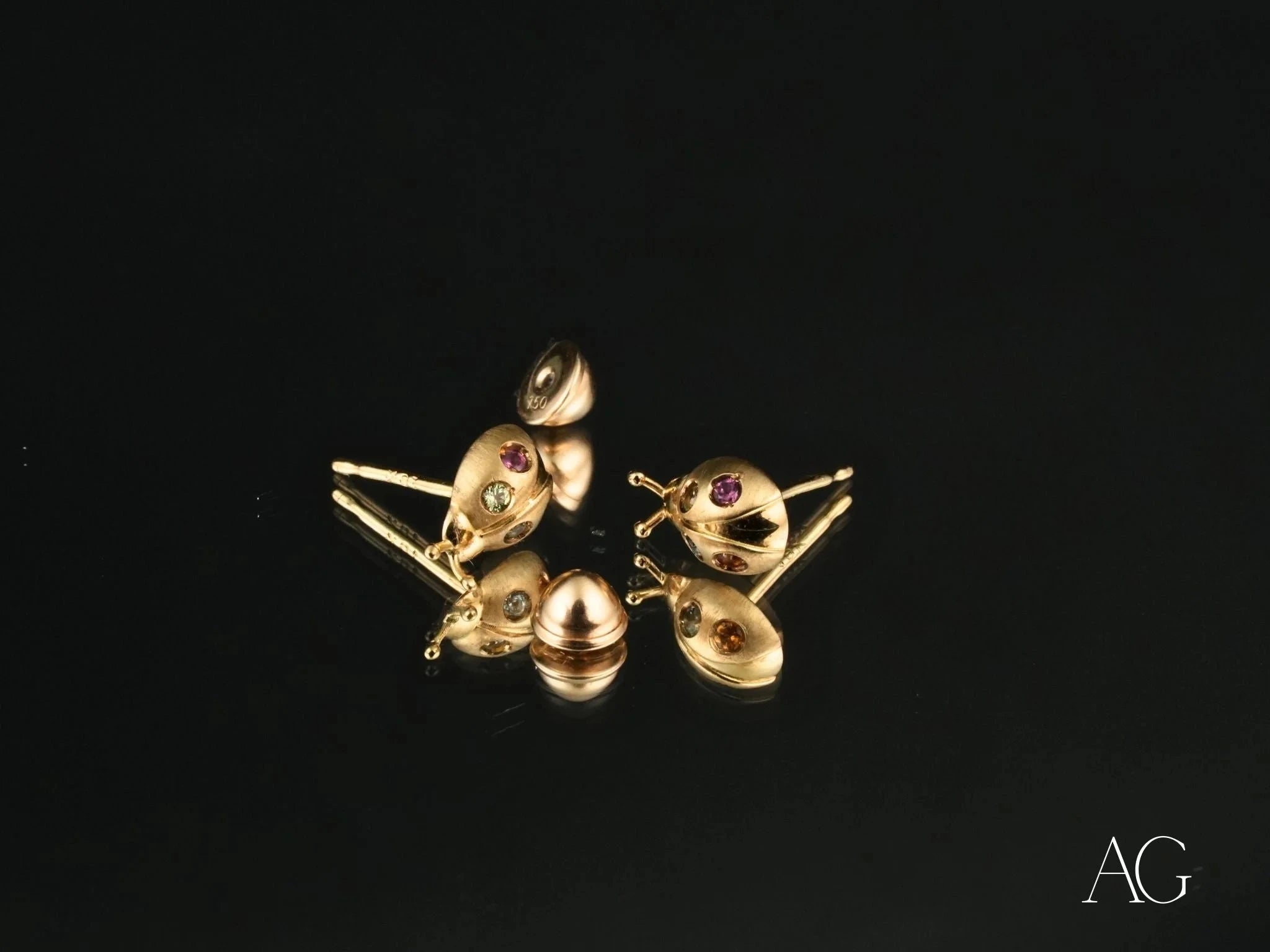 Sparkling Ladybug Stud Earrings with Colorful CZ Stones - Perfect for Spring Outfits & Garden Party Accessories