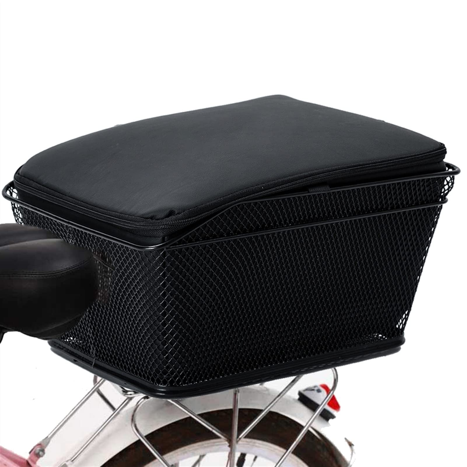 Zenglingliang Large Capacity Rear Bike Basket - Waterproof Metal Wire Cycling Bag with Rain Cover, Easy to Install Black Bicycle Seat Basket for Commuting, Shopping & Outdoor Adventures