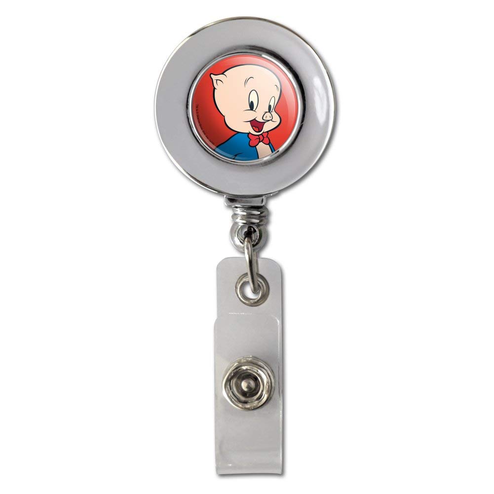 Looney Tunes Porky Pig Retractable Badge Reel - Chrome ID Card Holder Clip for Work, Security, and Convention Badges