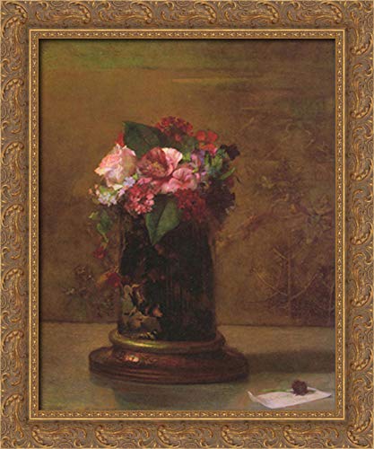John LaFarge Japanese Vase Floral Canvas Art - 20x24 Inch Gold Ornate Wood Framed Wall Decor - Perfect for Living Room, Bedroom & Office Decorations