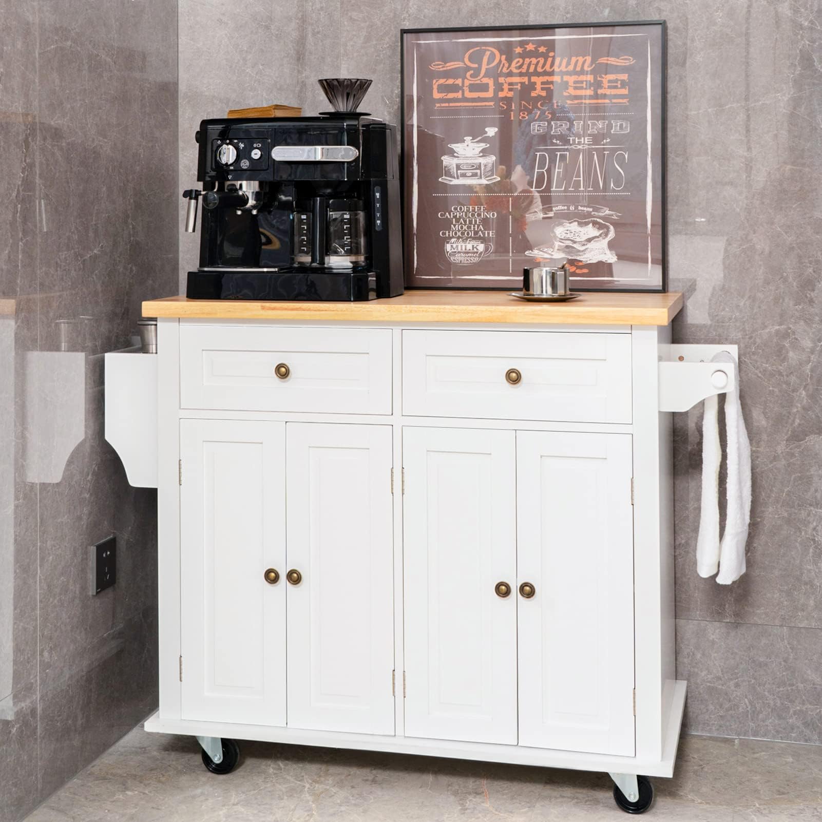 Portable Kitchen Island Cart with Wheels & Storage - Rustic Wood Block for Home Cooking