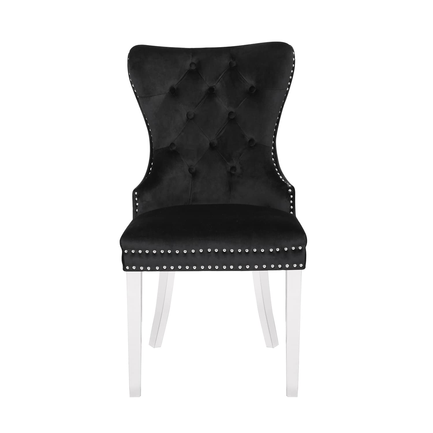 i-POOK Velvet Upholstered Dining Chairs Set of 2 - Modern Button Tufted Parsons Chairs with Metal Legs, Ring Pull & Nailhead Trim - Elegant Accent Chairs for Kitchen, Dining Room & Living Room - Perfect for Entertaining & Home Decor (Black)
