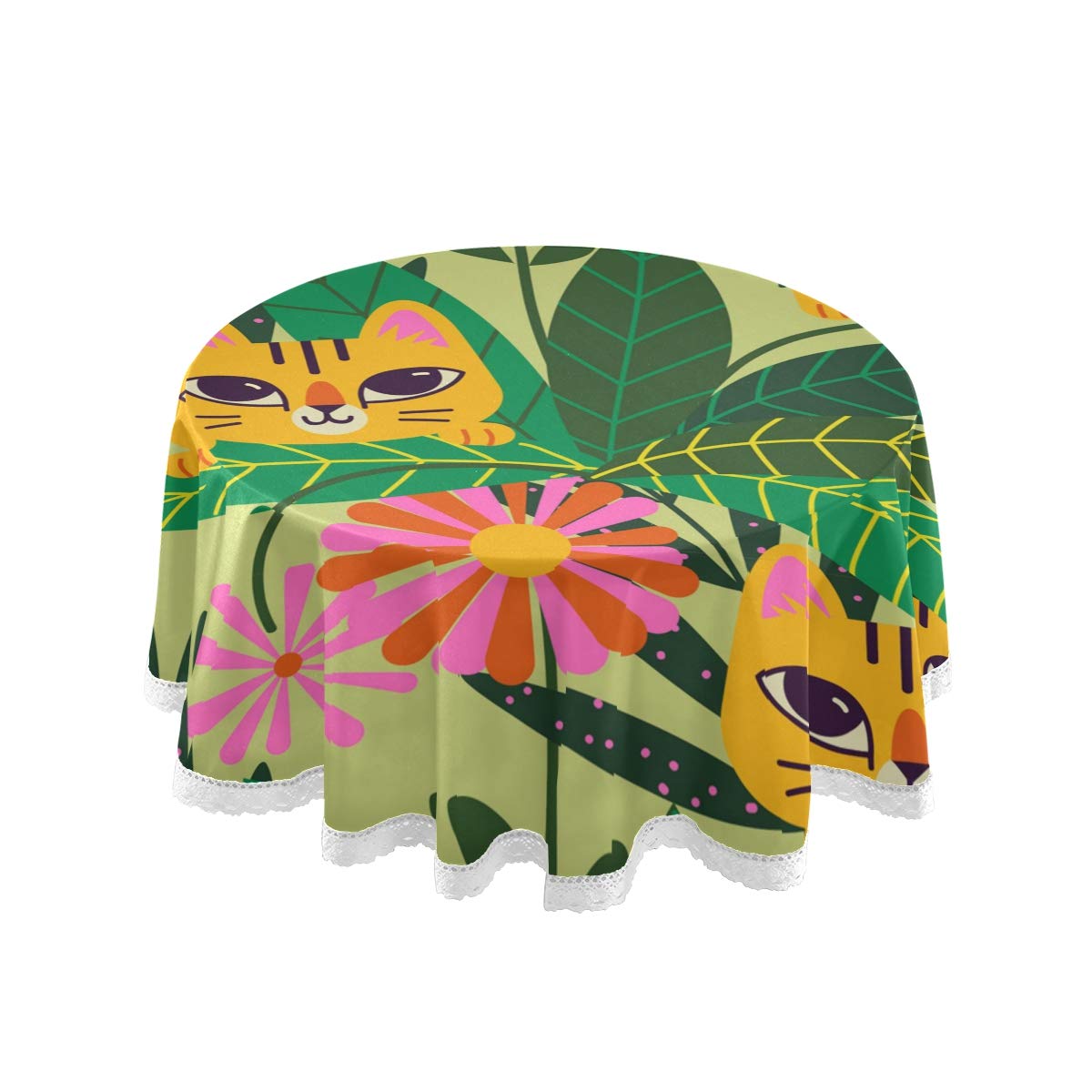 60 Inch Round Tablecloth - Cartoon Tiger Print Polyester Circular Table Cover for Dinner, Holiday, Banquet, Wedding & Outdoor Events | Easter, Birthday Party, Picnic Decor