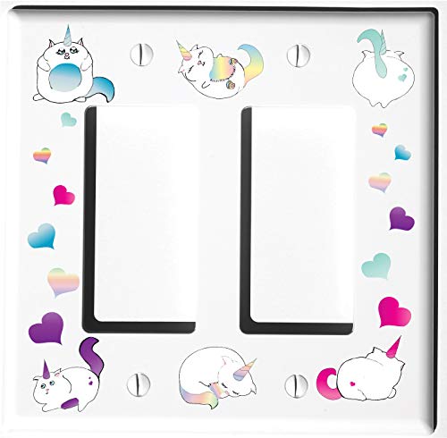 Caticorn Light Switch Plate & Outlet Covers - Cat Unicorn Themed Kids Room Decor - Double Rocker Switch - Perfect for Nursery, Bedroom & Playroom Decoration