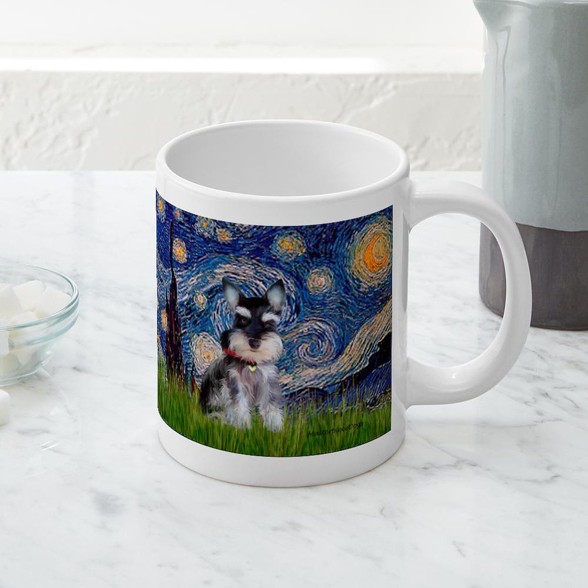 Starry Night Schnauzer Dog Design 20 oz Ceramic Coffee Mug - Large Capacity Mega Cup for Hot & Cold Drinks, Perfect for Home, Office or Gift Giving