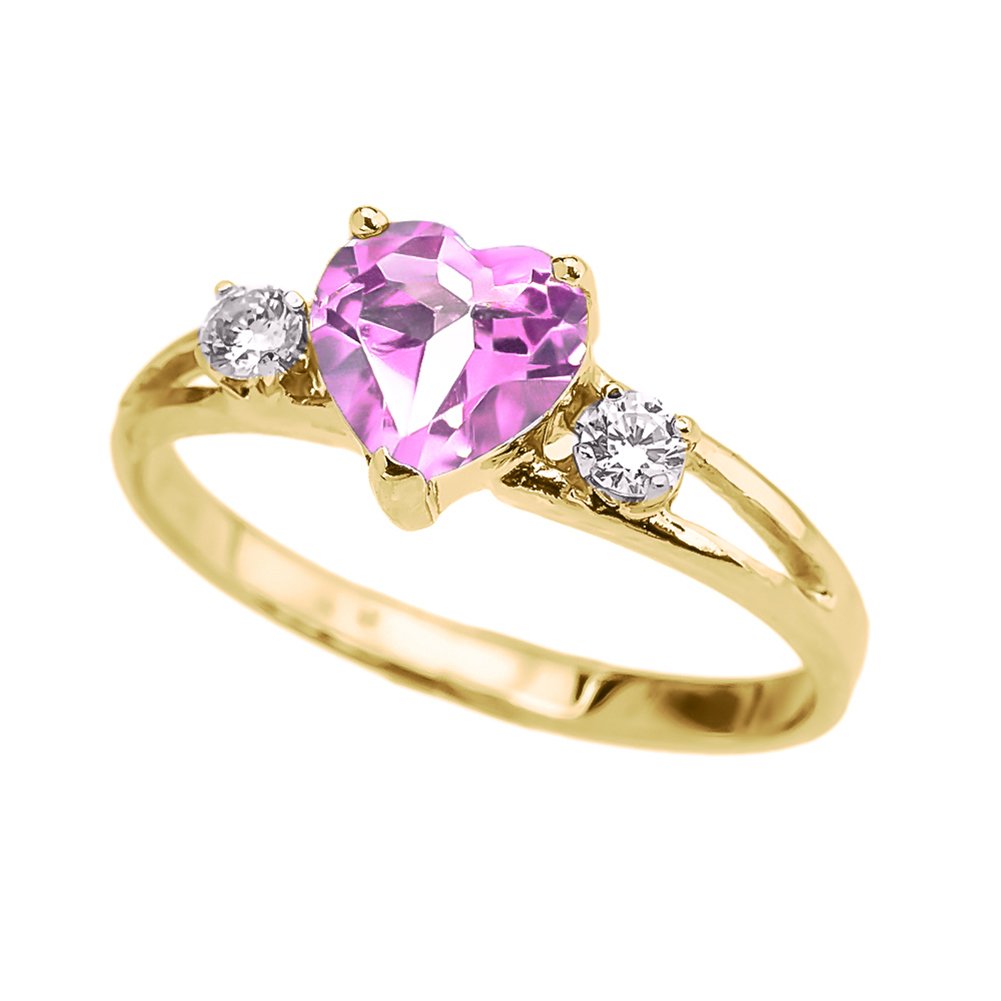 10k Yellow Gold Pink CZ Heart Promise Ring with White Topaz - Elegant Modern Engagement & Wedding Jewelry for Her, Perfect for Anniversaries, Valentine's Day & Romantic Gifts