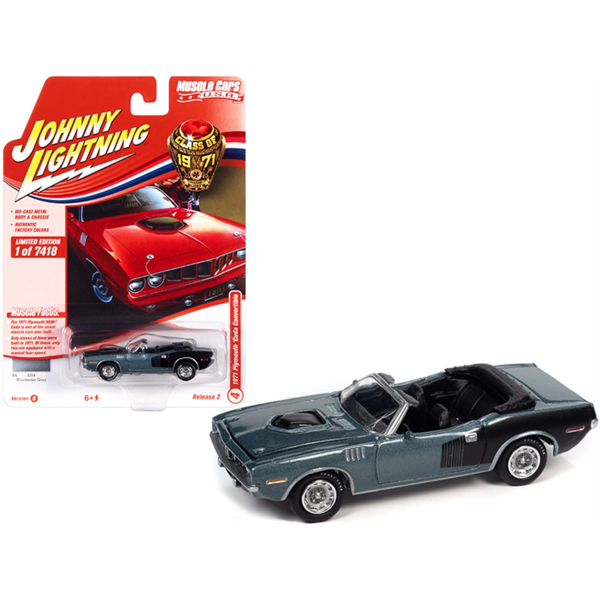 Johnny Lightning 1971 Plymouth 'Cuda Convertible Diecast Car - 1:64 Scale Collectible Model - Perfect for Car Enthusiasts, Display Cases & Racing Scenes