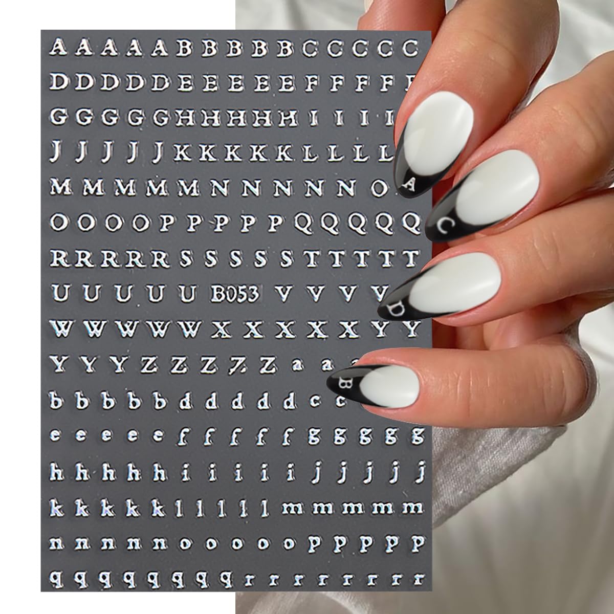 8 Sheets 3D Self-Adhesive Nail Art Stickers - Laser Black White Gold Silver English Letters Nail Decals for Women & Girls | DIY Nail Decor for Parties, Weddings, Holidays & Everyday Fashion