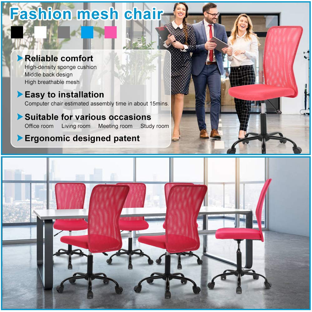 Ergonomic Mesh Office Chair - Adjustable Height, Swivel & Wheels for Home & Student Use