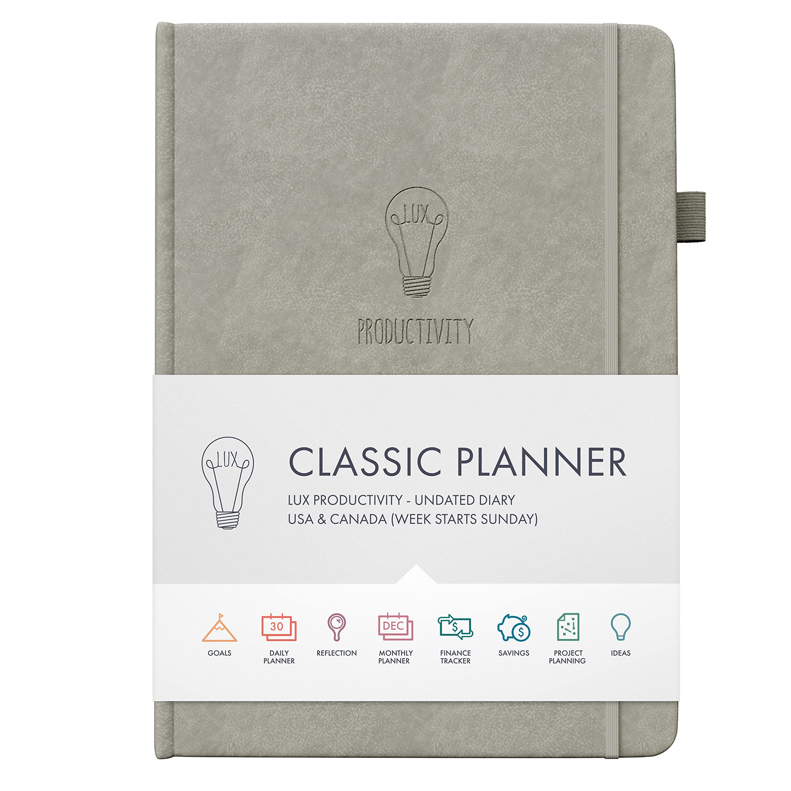 **2023 Undated Daily & Hourly Planner - Productivity Planner with To-Do List, Weekly Schedule, Habit Tracker & Organizer - LUX Classic Planner (Stone) - Perfect for Work, School & Personal Goal Setting**
