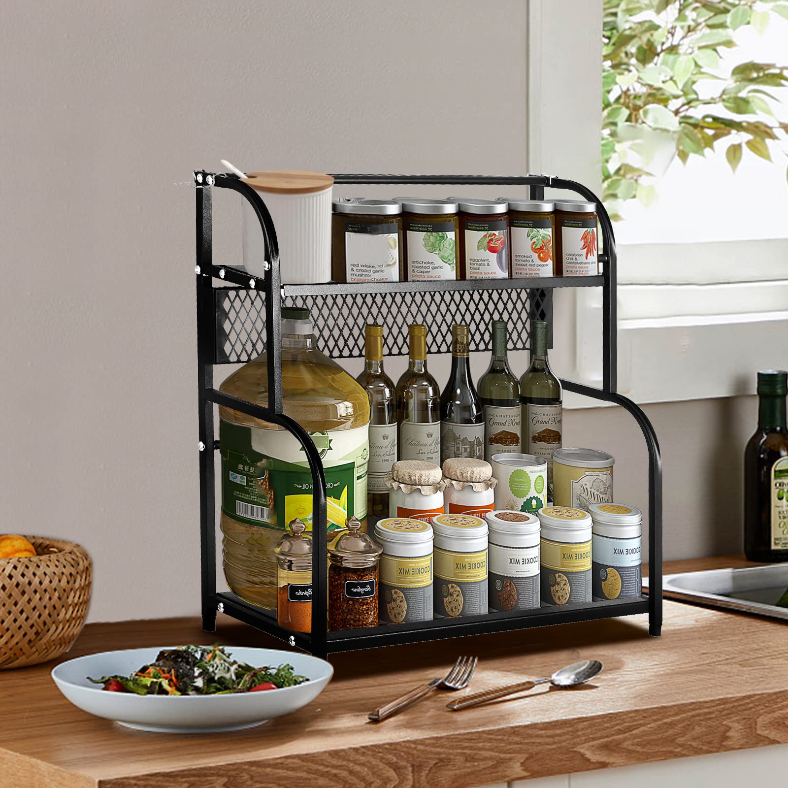 2-Tier Spice Rack Organizer - Non-Slip Kitchen Counter & Pantry Storage Shelf for Spices, Cosmetics, or Bathroom Essentials | Space-Saving Home Organization Solution for Kitchen, Bathroom, or Vanity