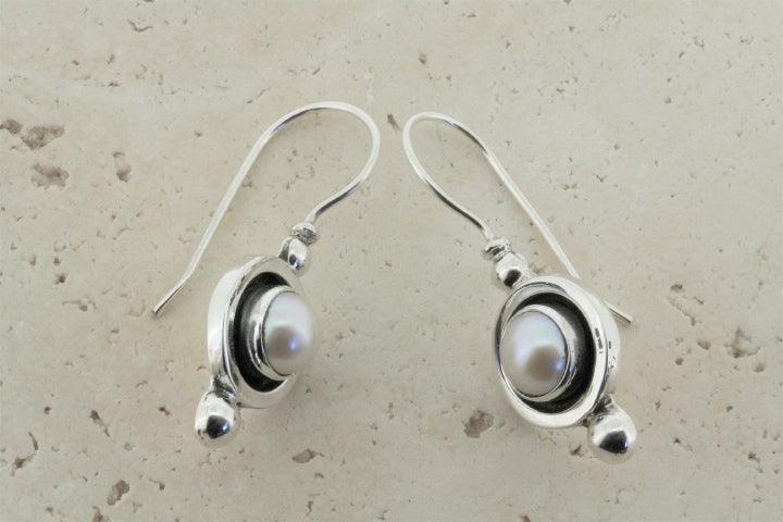 Oxidized Pearl Drop Earrings for Women - Elegant Bezel Set Dangle Earrings for Parties, Weddings & Special Occasions