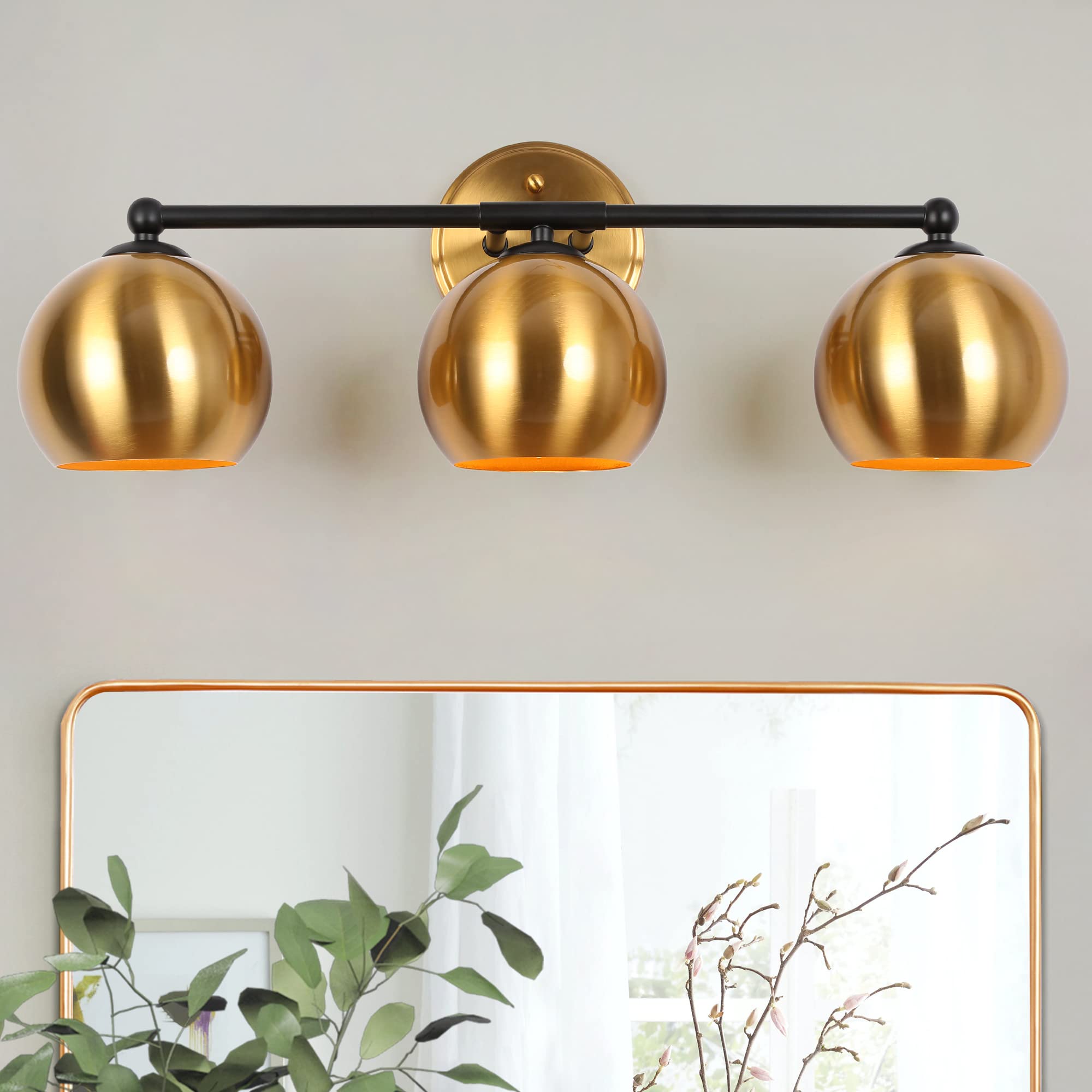 Modern Gold Bathroom Vanity Lights - 3 Light Fixture with Metal Shades for Mirror