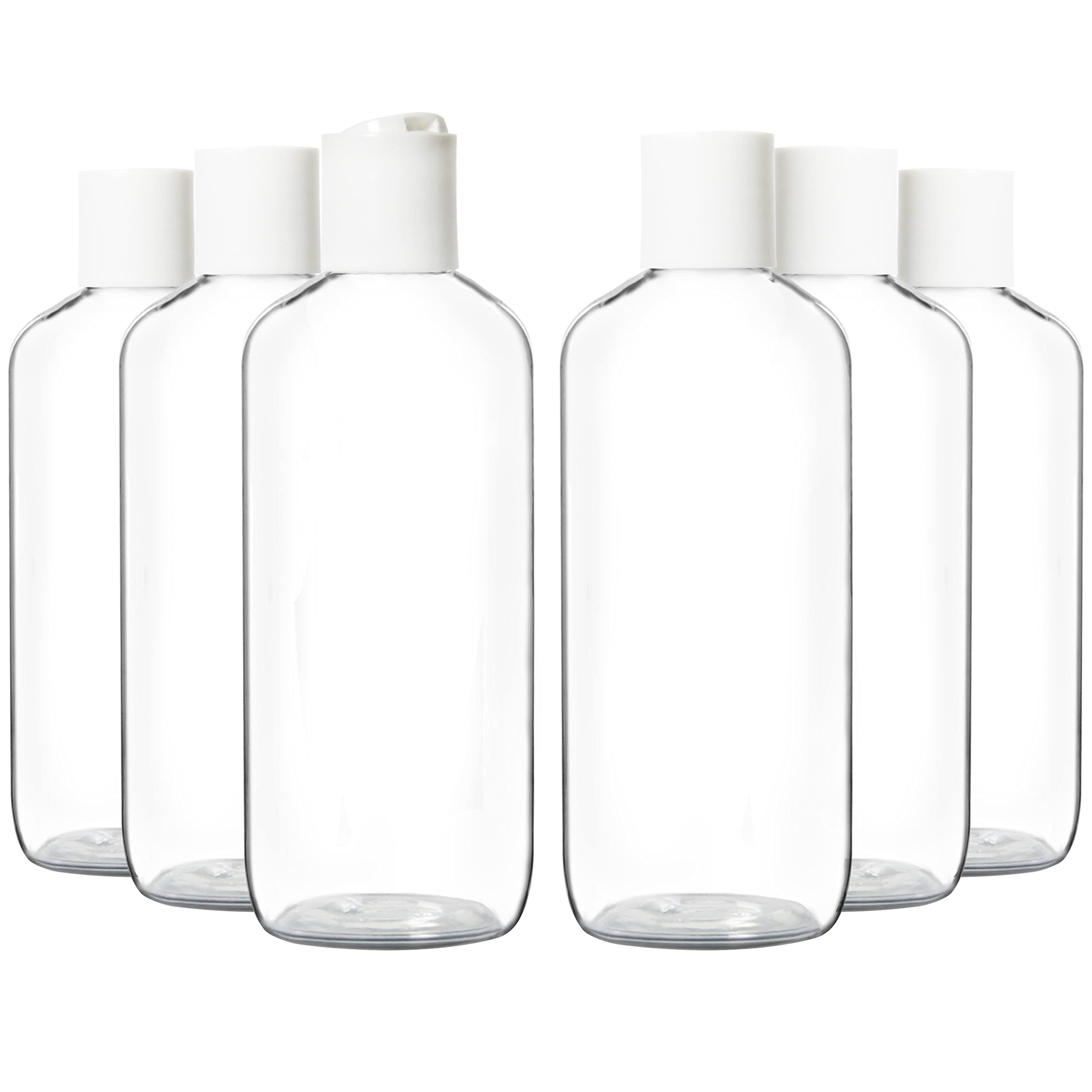 Youngever 6 Pack 16oz Empty Squeeze Bottles with Disc Cap - Refillable Plastic Cosmetic Containers with Flip Top Lid - Perfect for Lotion, Shampoo, Soap & Travel Toiletries (White Cap)