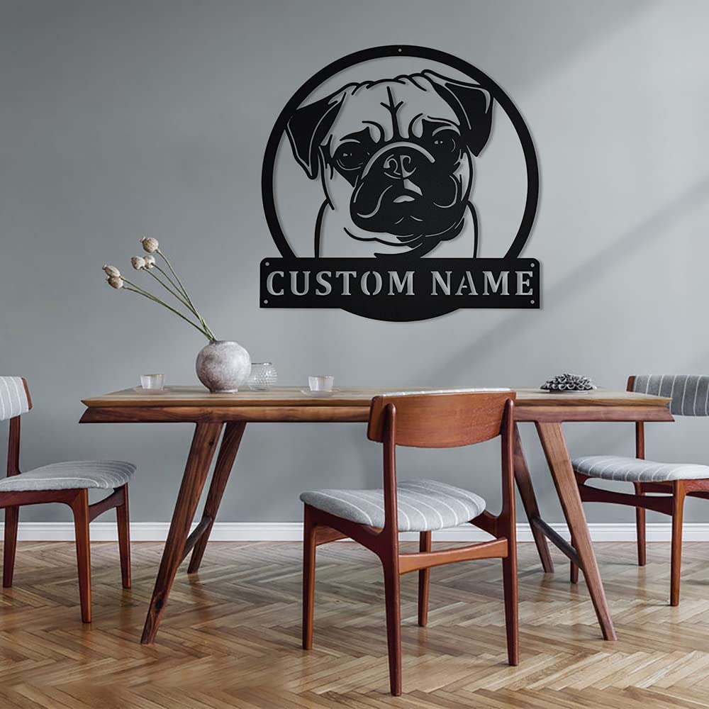 Custom Pug Dog Metal Sign - Personalized Monogram Wall Art for Dog Lovers | Unique Pug Gift for Men & Women | Rustic Home Decor for Living Room, Office, or Man Cave