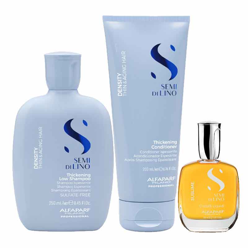 Alfaparf Semi Di Lino Density Shampoo, Conditioner & Serum Bundle for Thinning Hair - Volumizing Hair Care Set for Fine & Weak Hair - Salon Quality Treatment for Hair Growth & Thickness - Perfect for Daily Use at Home or Salon