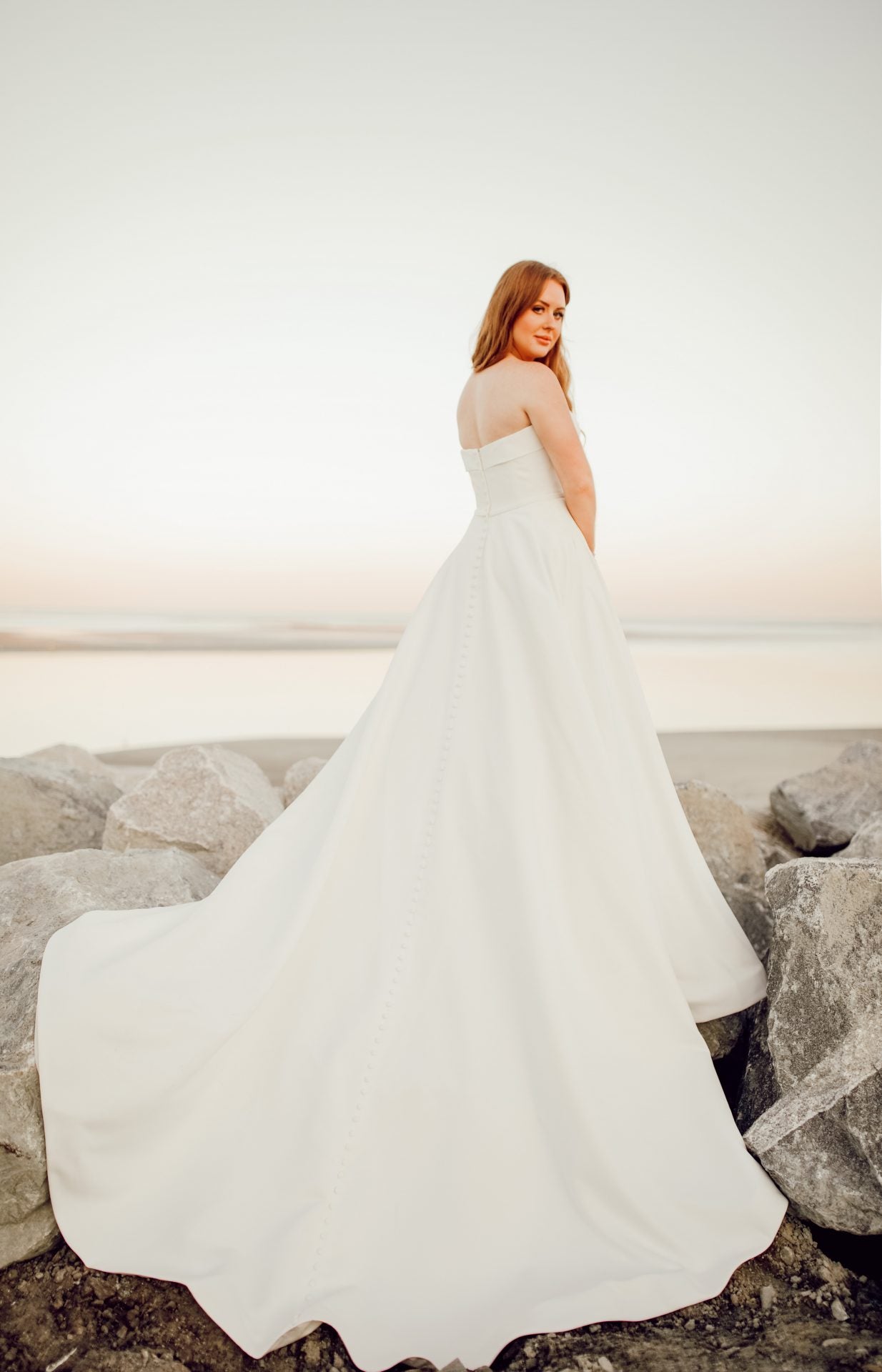 Bristol Dove Satin Wedding Dress by Stella York – Elegant A-Line Gown for Brides, Perfect for Church & Outdoor Ceremonies