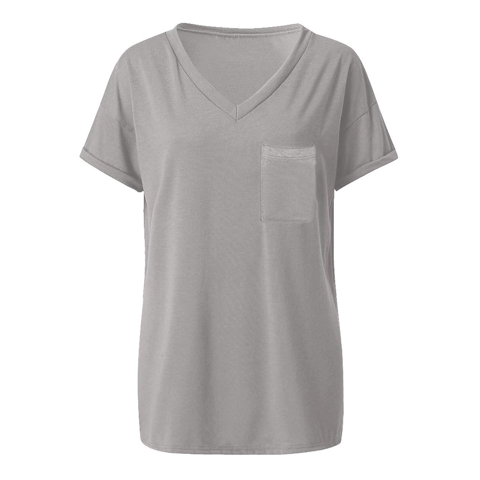 FMCHICO Women's Short Sleeve V-Neck T-Shirt - Loose Fit Casual Pocket Tee for Everyday Wear, Work & Weekend Outings