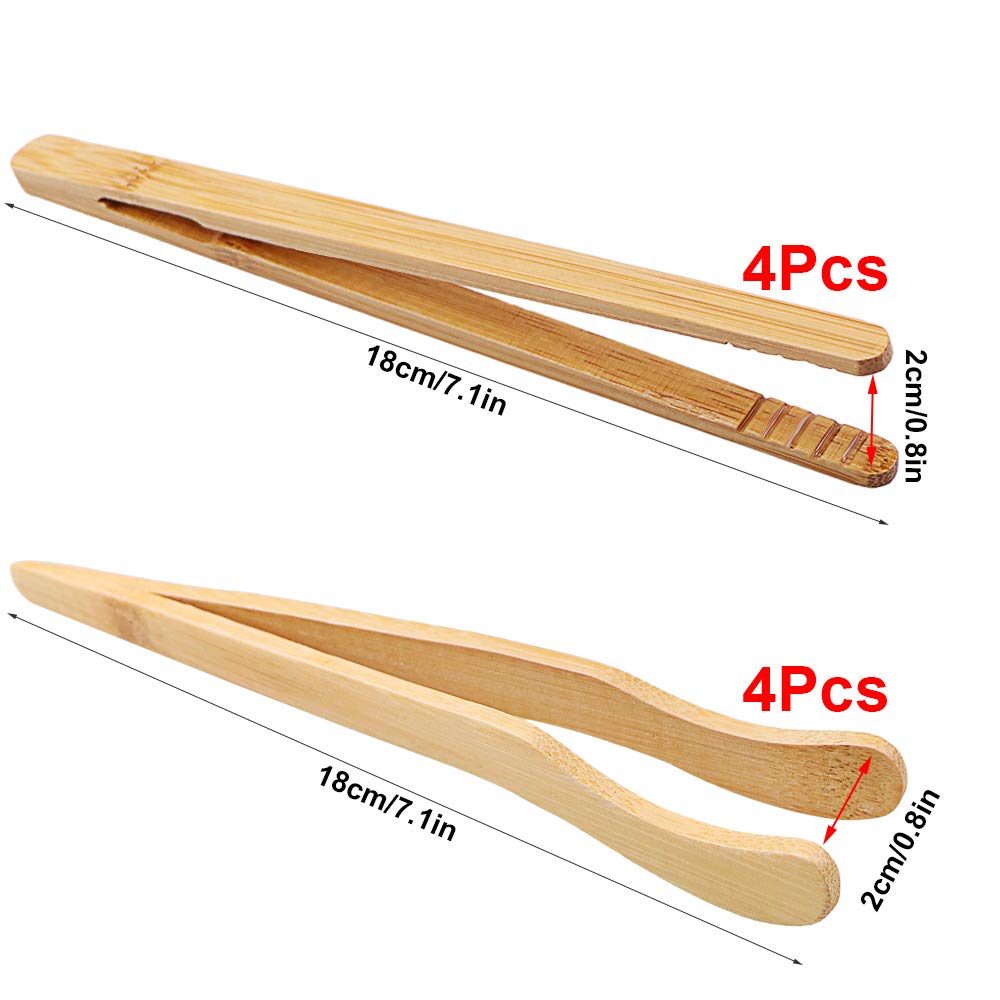 Hysagtek 8-Pack Bamboo Toast Tongs - 7.08 Inch Wooden Serving Utensils for Bread, Pickles, Tea & Meat - Perfect for Toaster, Cooking, BBQ & Kitchen Serving